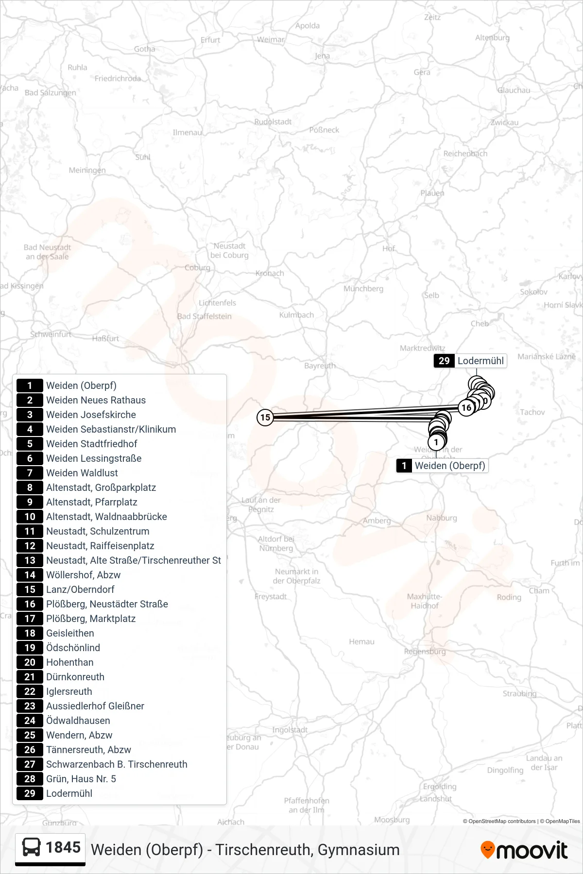Linie 1845 (Bus) Richtung Lodermühl: Route und Haltestellen auf der Karte