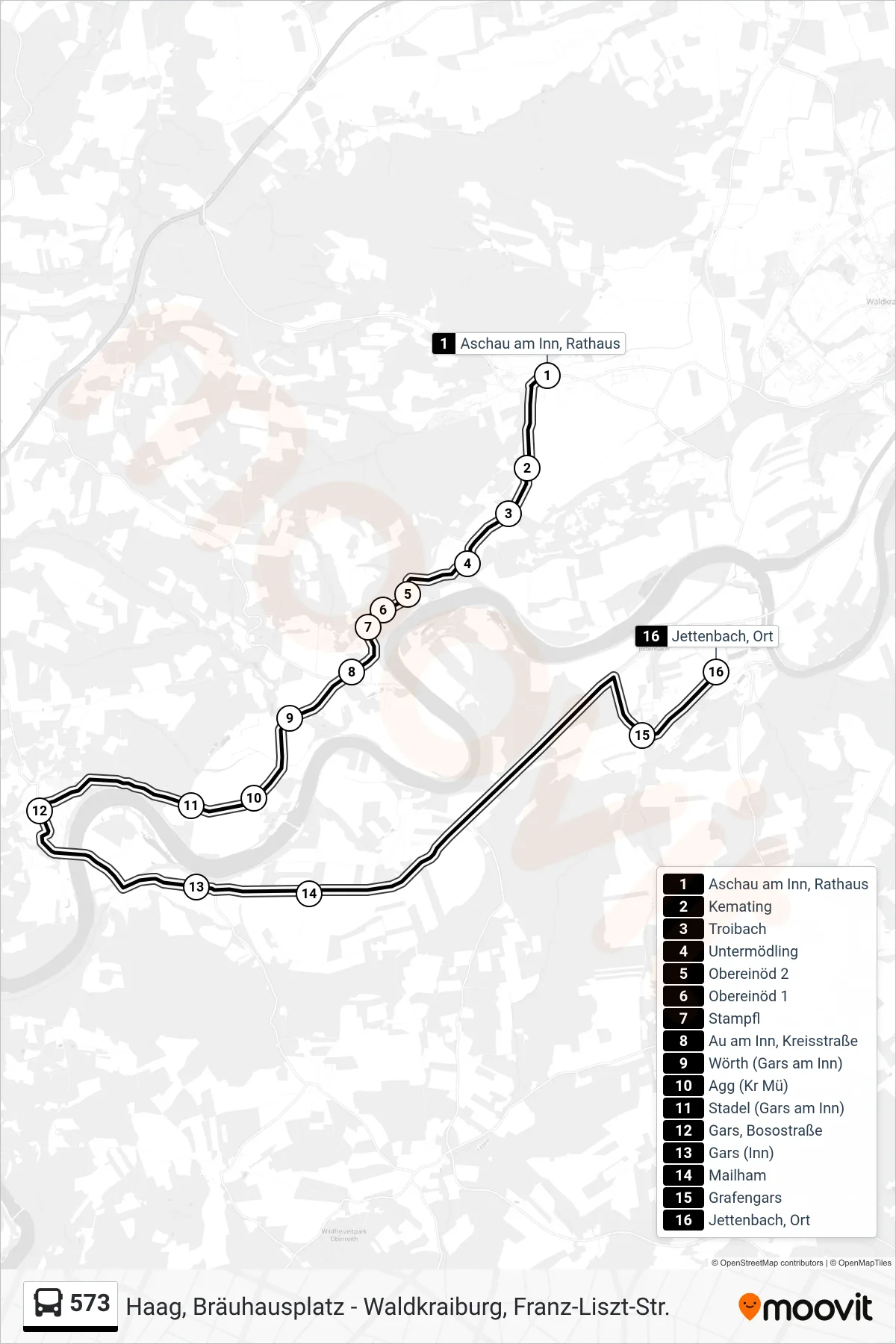 573 bus Line (Jettenbach, Ort) route and stops on a map