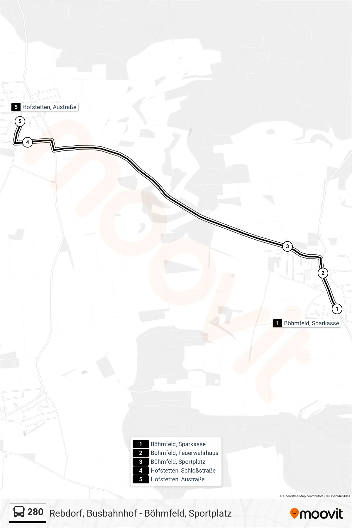 Linie 280 (Bus) Richtung Hofstetten: Route und Haltestellen auf der Karte