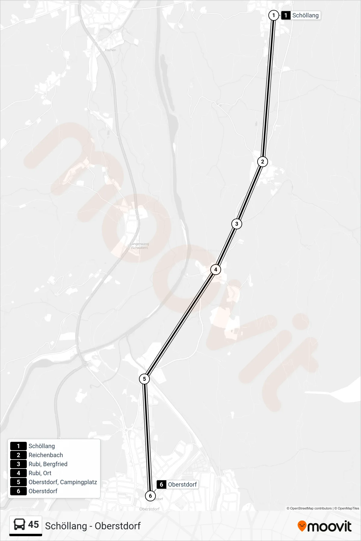 Linie 45 (Bus) Richtung Oberstdorf: Route und Haltestellen auf der Karte