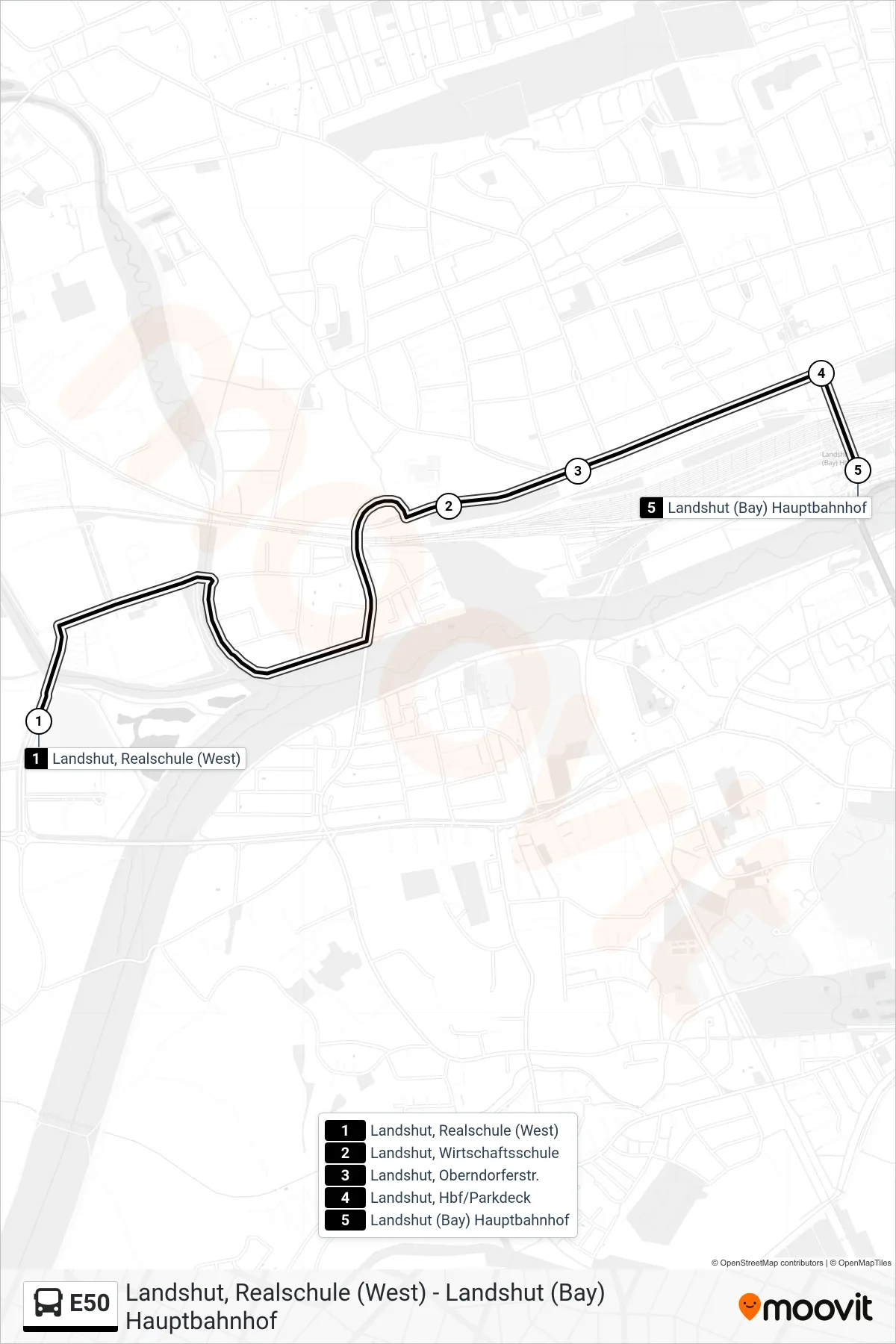 Linie E50 (Bus) Richtung Landshut (Bay) Hauptbahnhof: Route und Haltestellen auf der Karte
