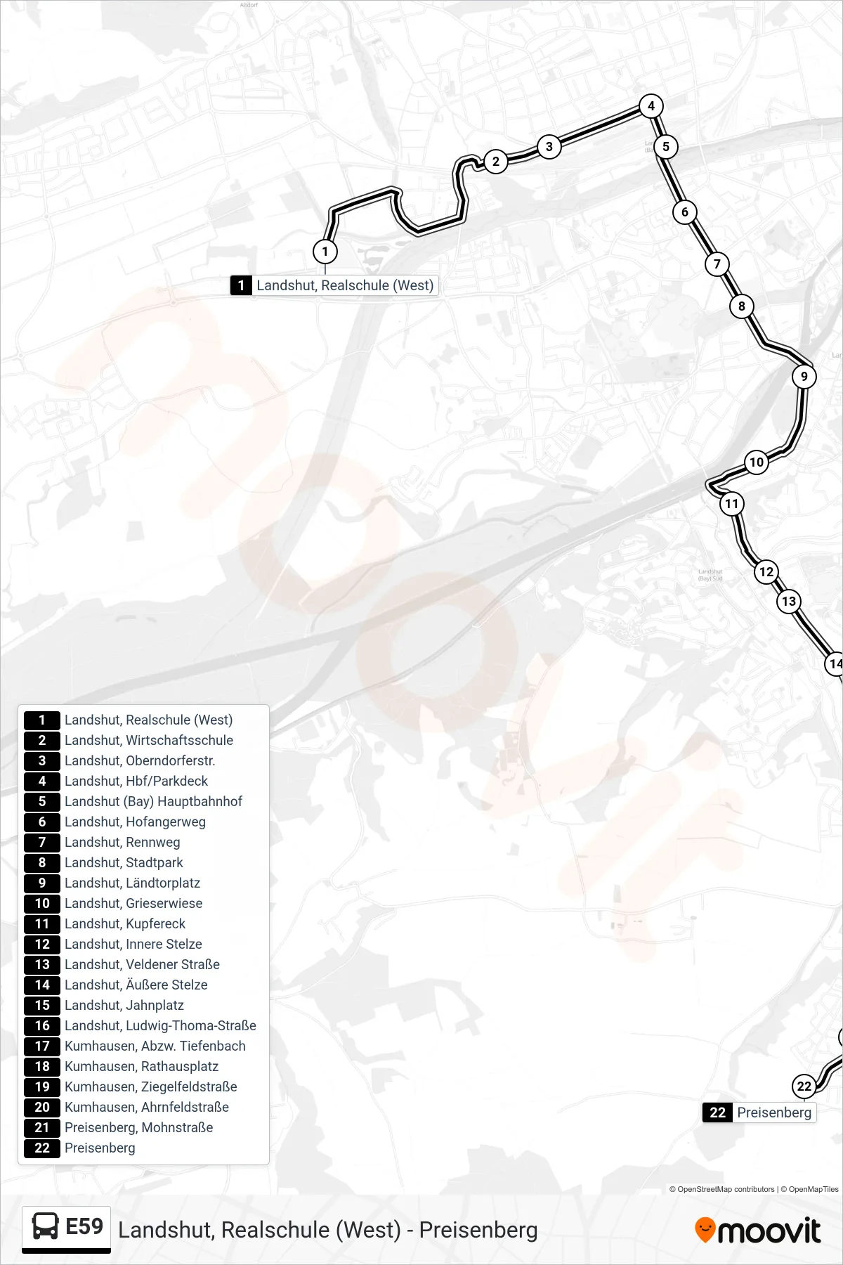 Linie E59 (Bus) Richtung Preisenberg: Route und Haltestellen auf der Karte