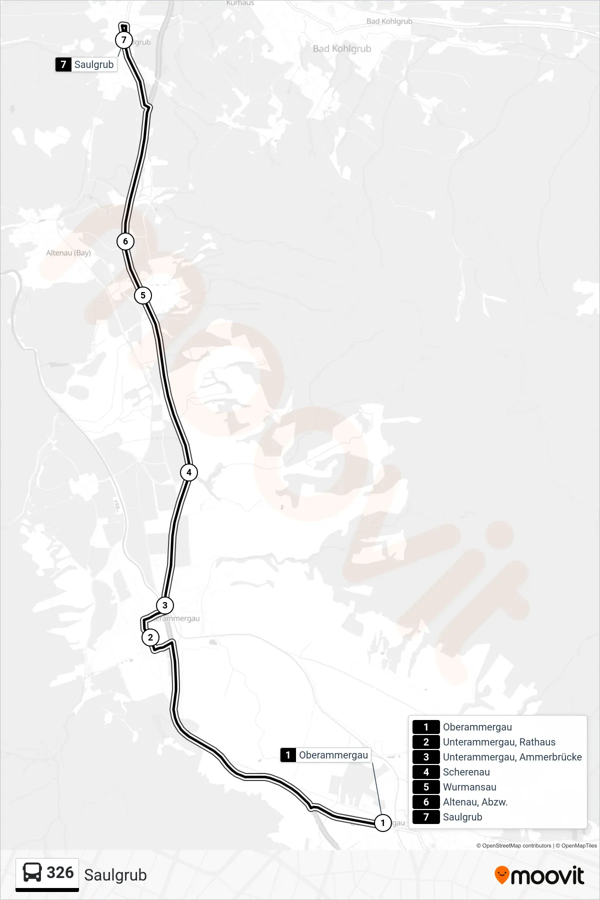 326 bus Line (Saulgrub) route and stops on a map