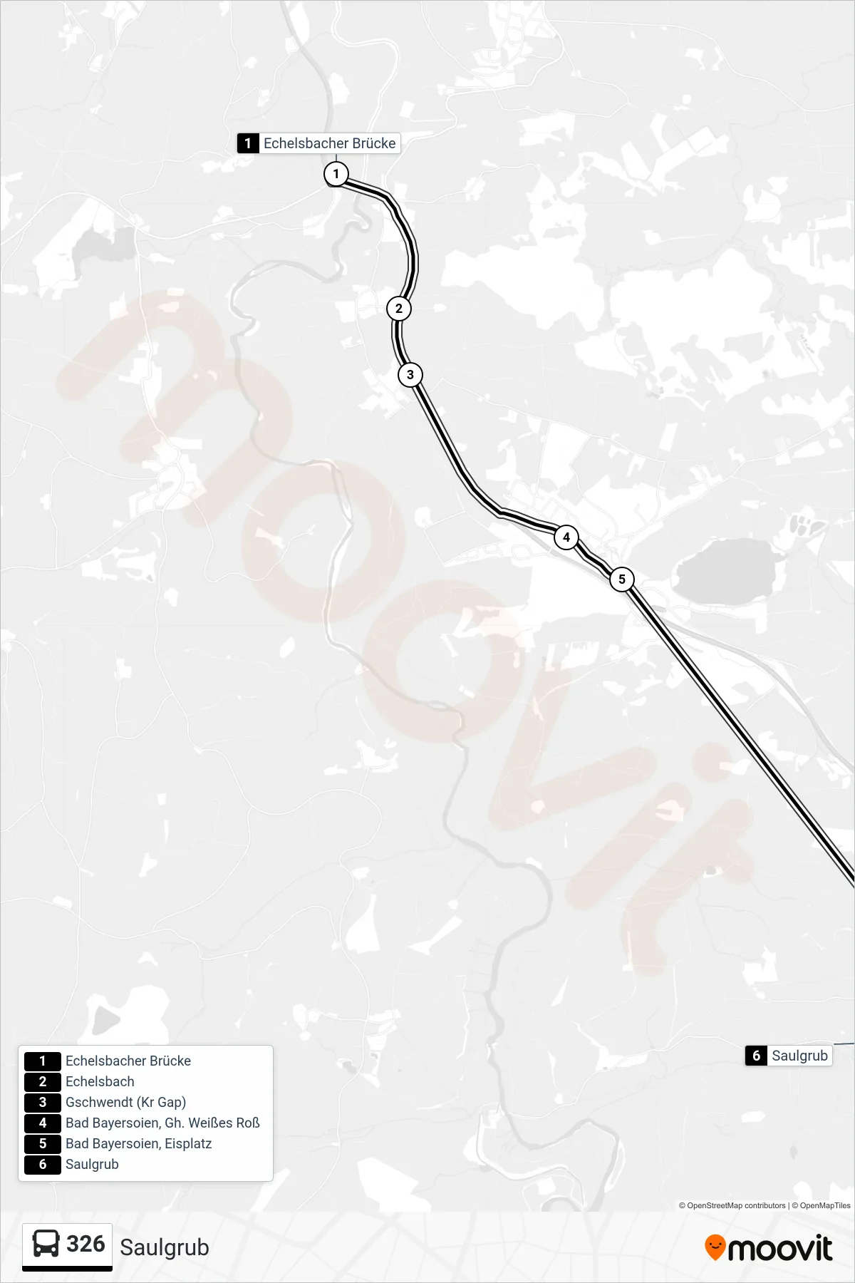 326 bus Line (Saulgrub) route and stops on a map