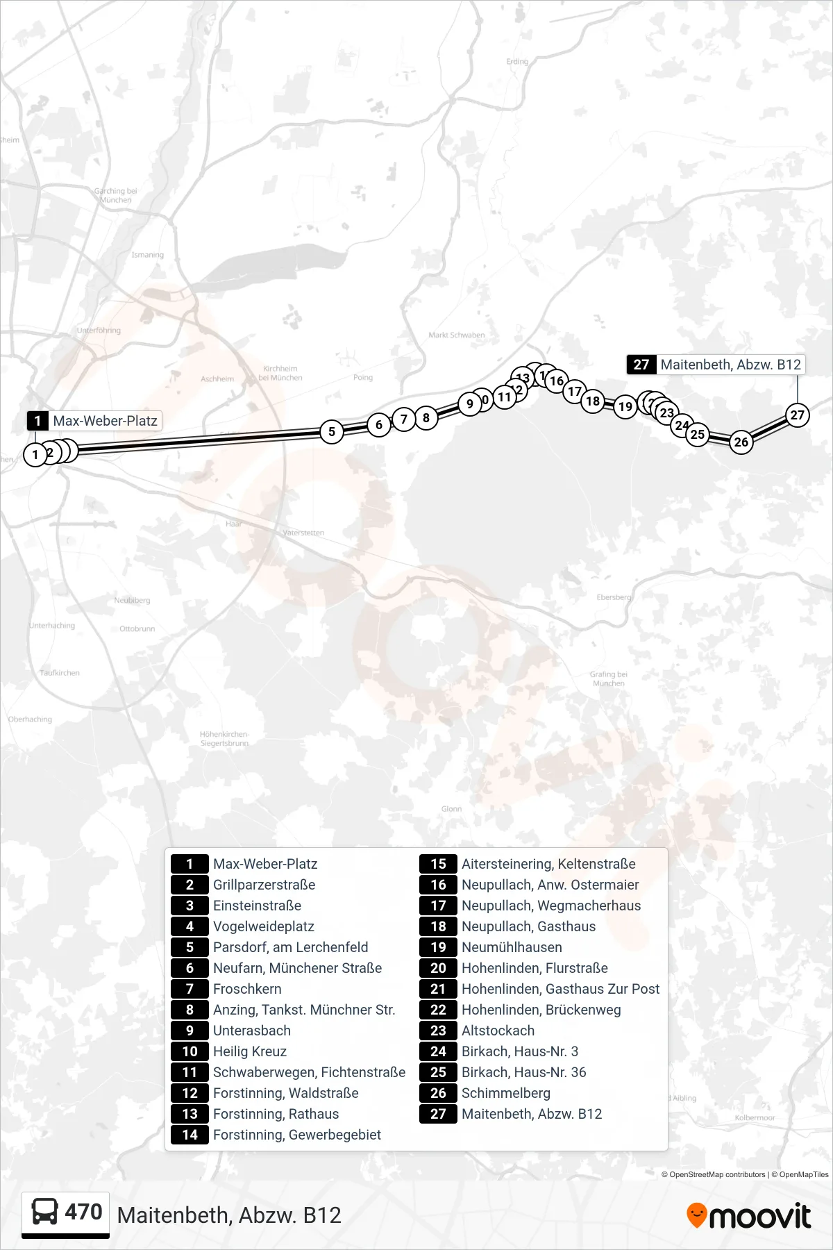 Linie 470 (Bus) Richtung Maitenbeth, Abzw. B12: Route und Haltestellen auf der Karte