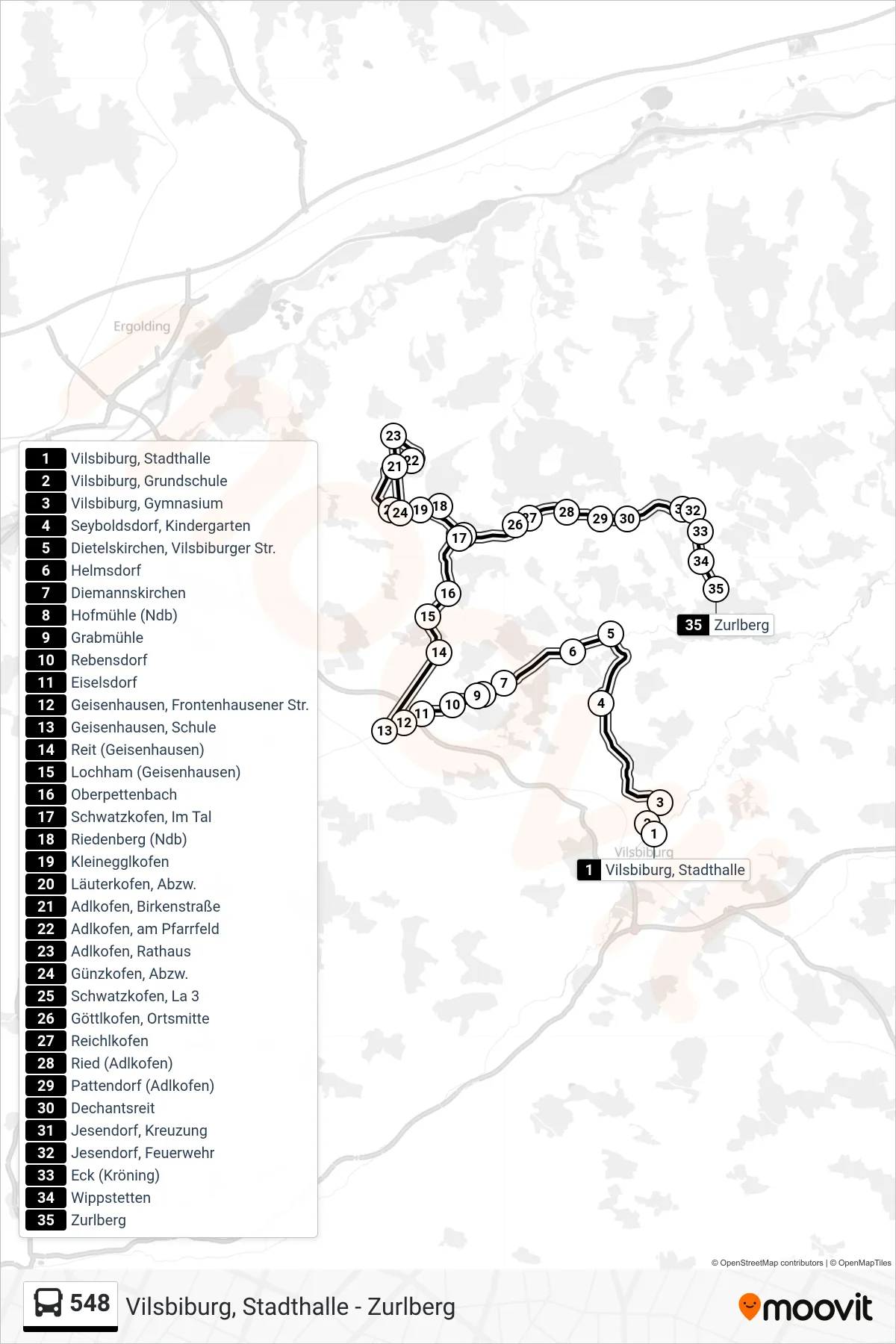 Linie 548 (Bus) Richtung Zurlberg: Route und Haltestellen auf der Karte