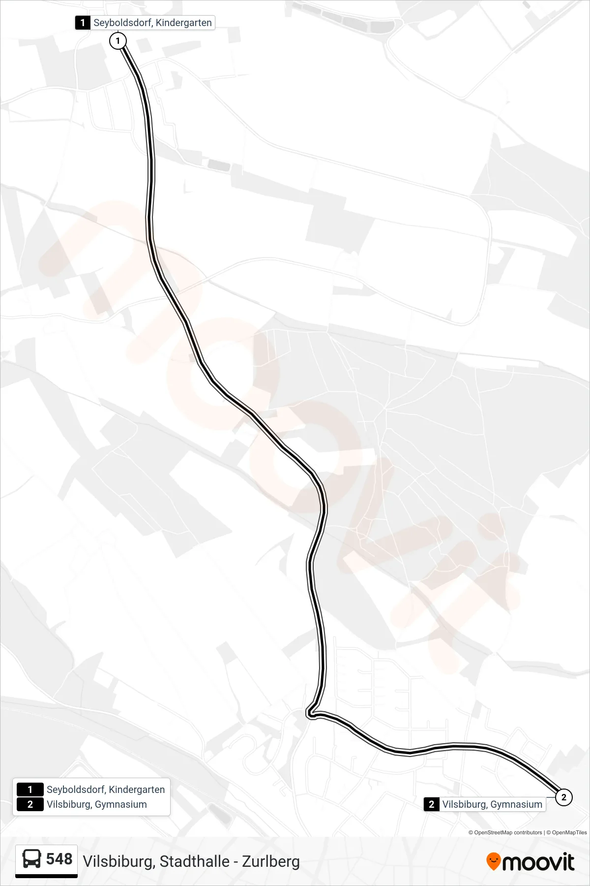 548 bus Line (Vilsbiburg, Gymnasium) route and stops on a map