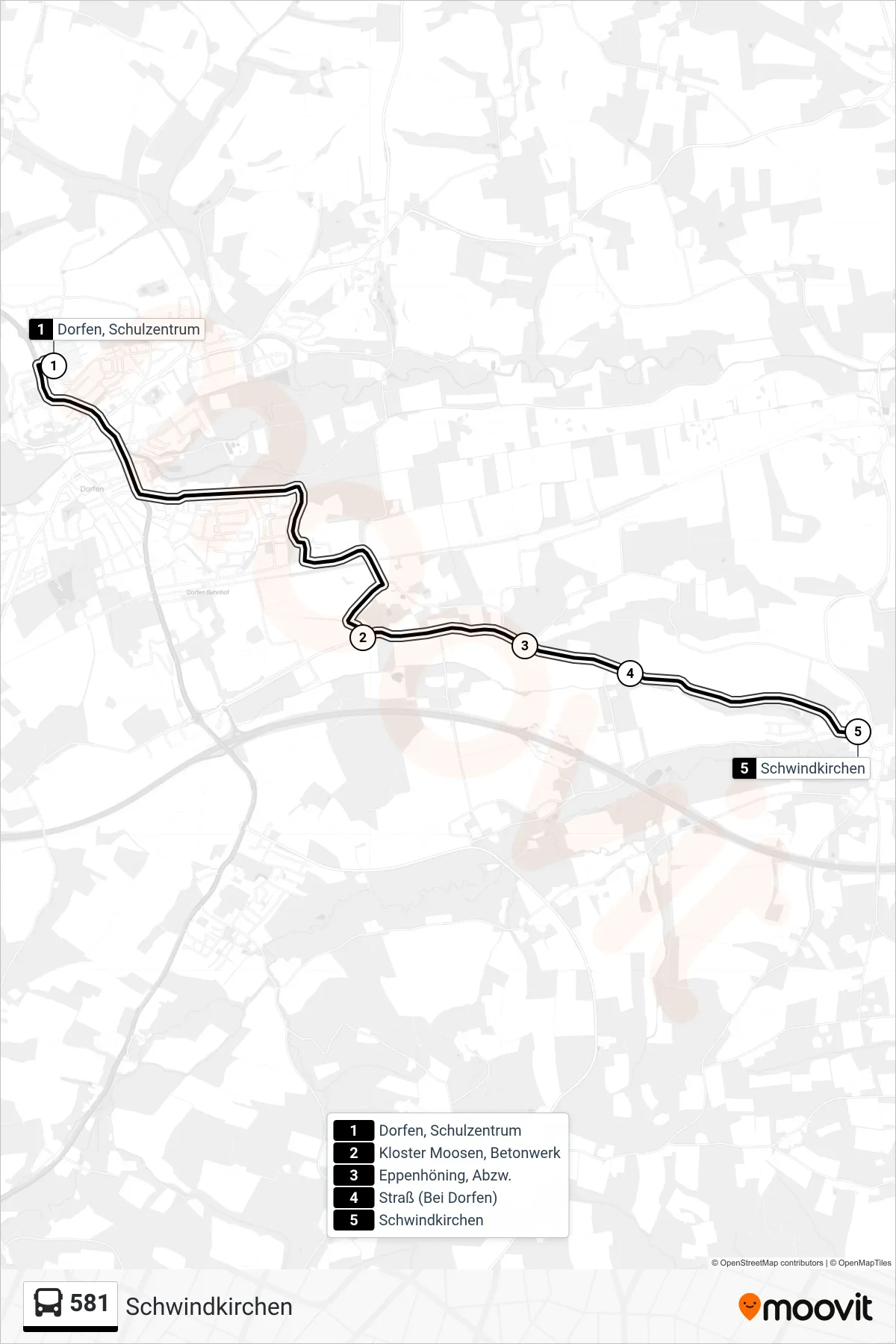 581 bus Line (Schwindkirchen) route and stops on a map