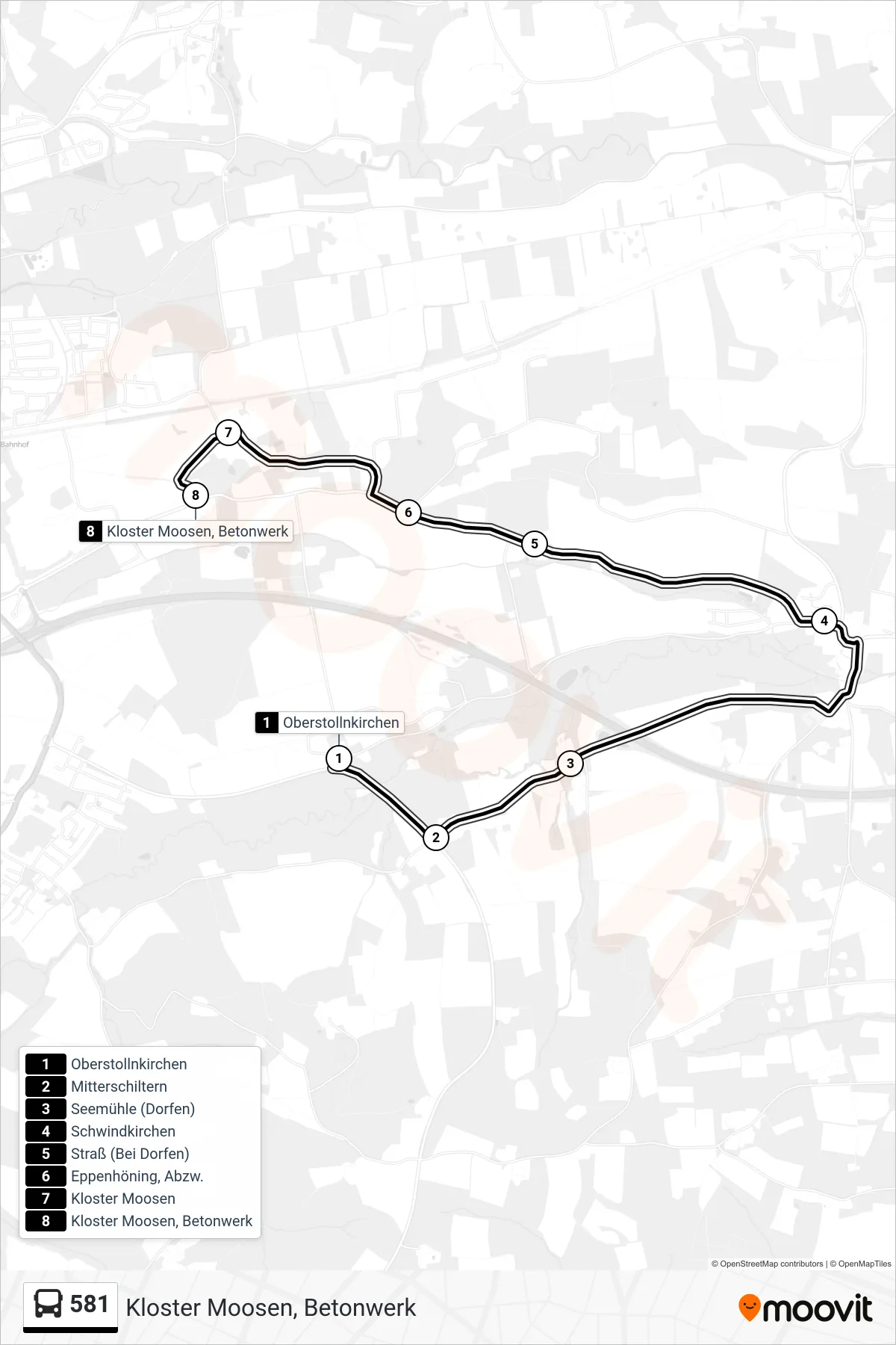 Linie 581 (Bus) Richtung Kloster Moosen, Betonwerk: Route und Haltestellen auf der Karte