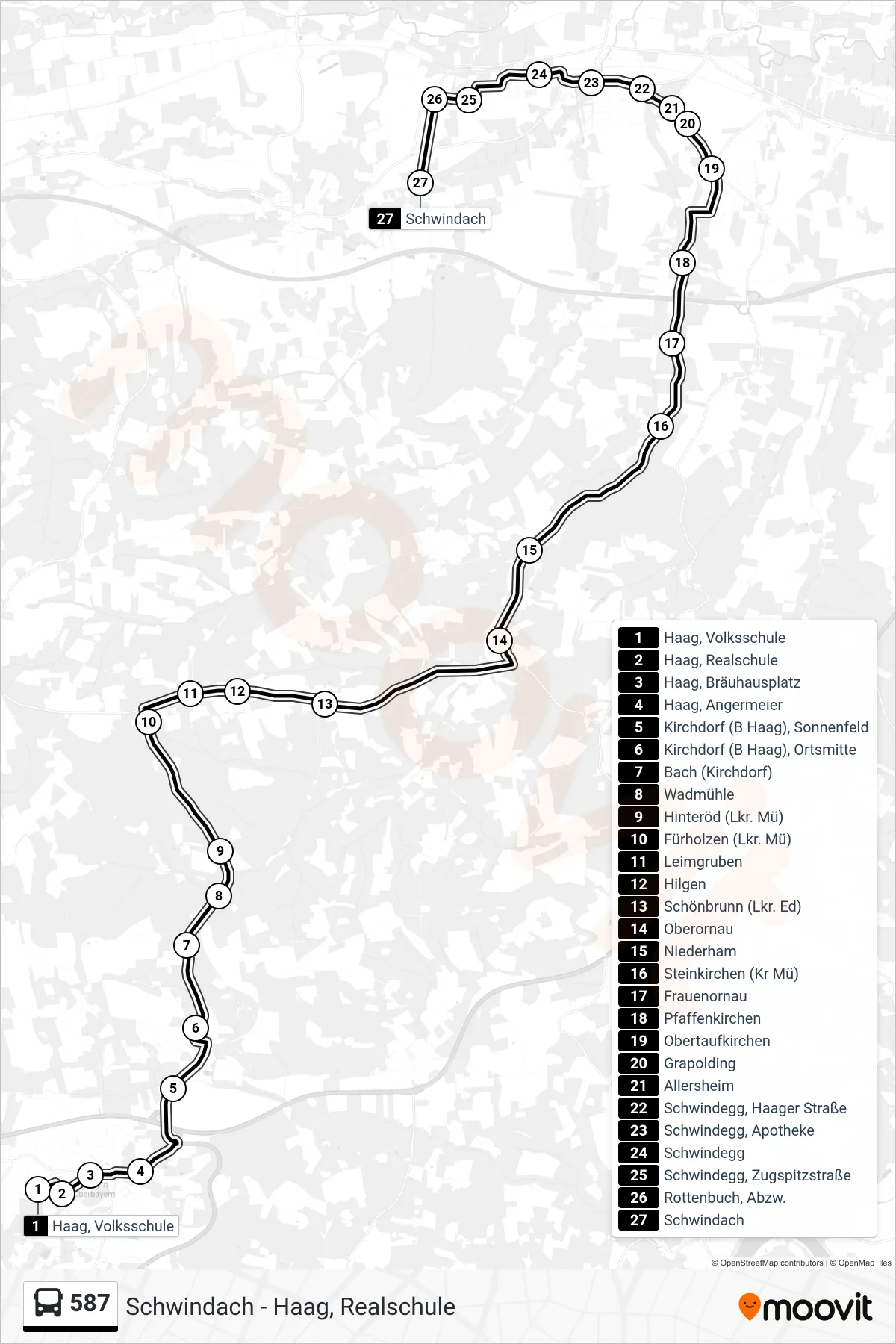 587 bus Line (Schwindach) route and stops on a map
