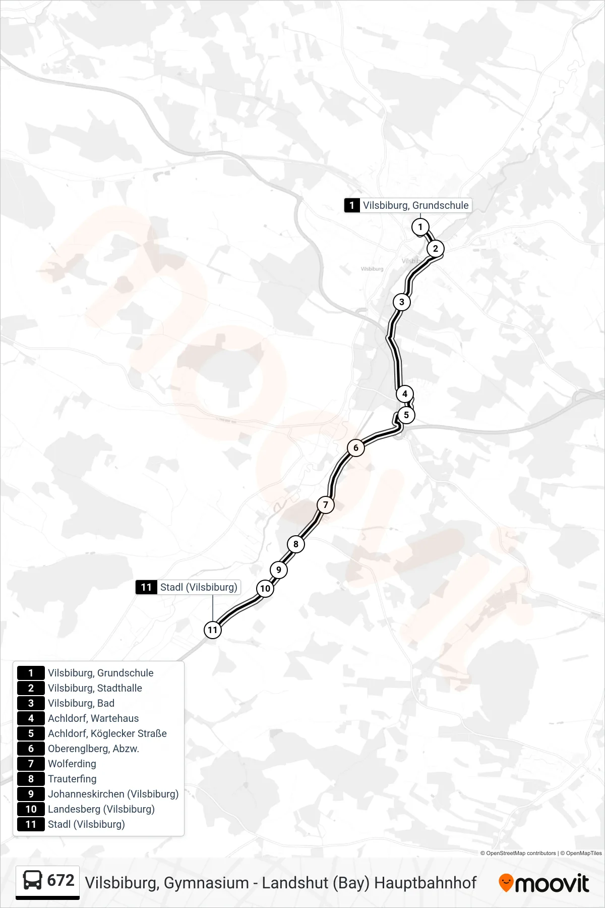 672 bus Line (Stadl (Vilsbiburg)) route and stops on a map