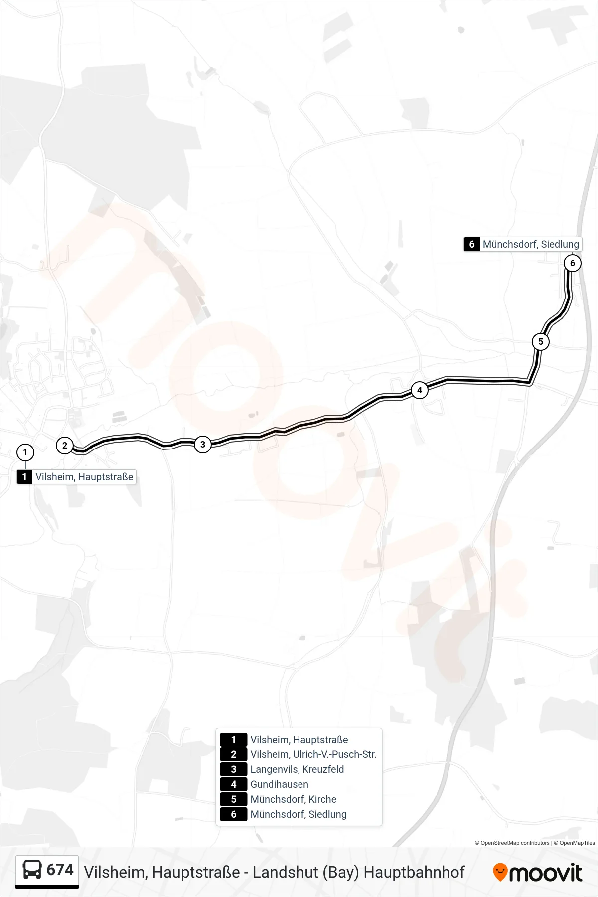 Linie 674 (Bus) Richtung Münchsdorf Siedlung: Route und Haltestellen auf der Karte