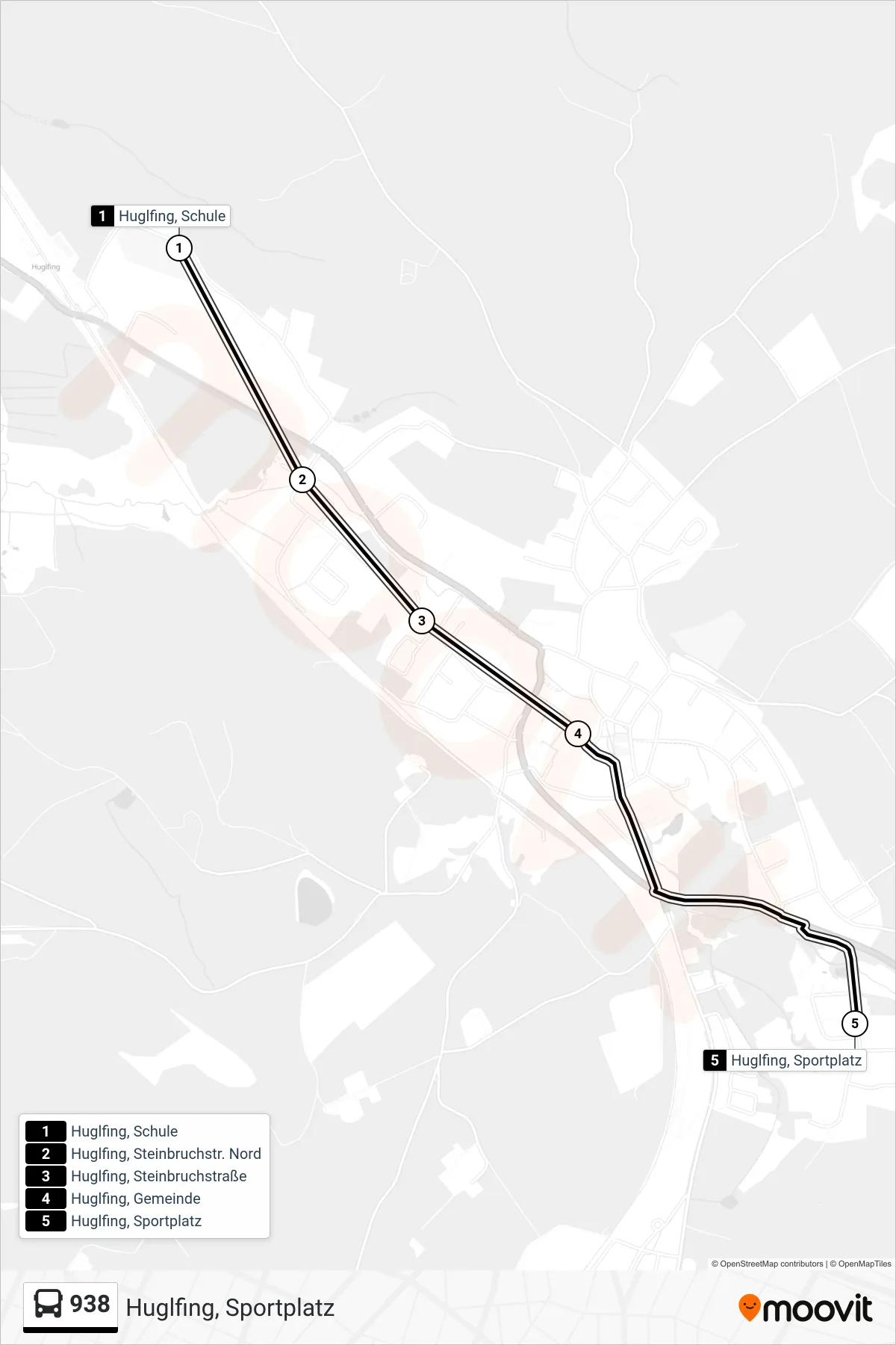 938 bus Line (Huglfing, Sportplatz) route and stops on a map