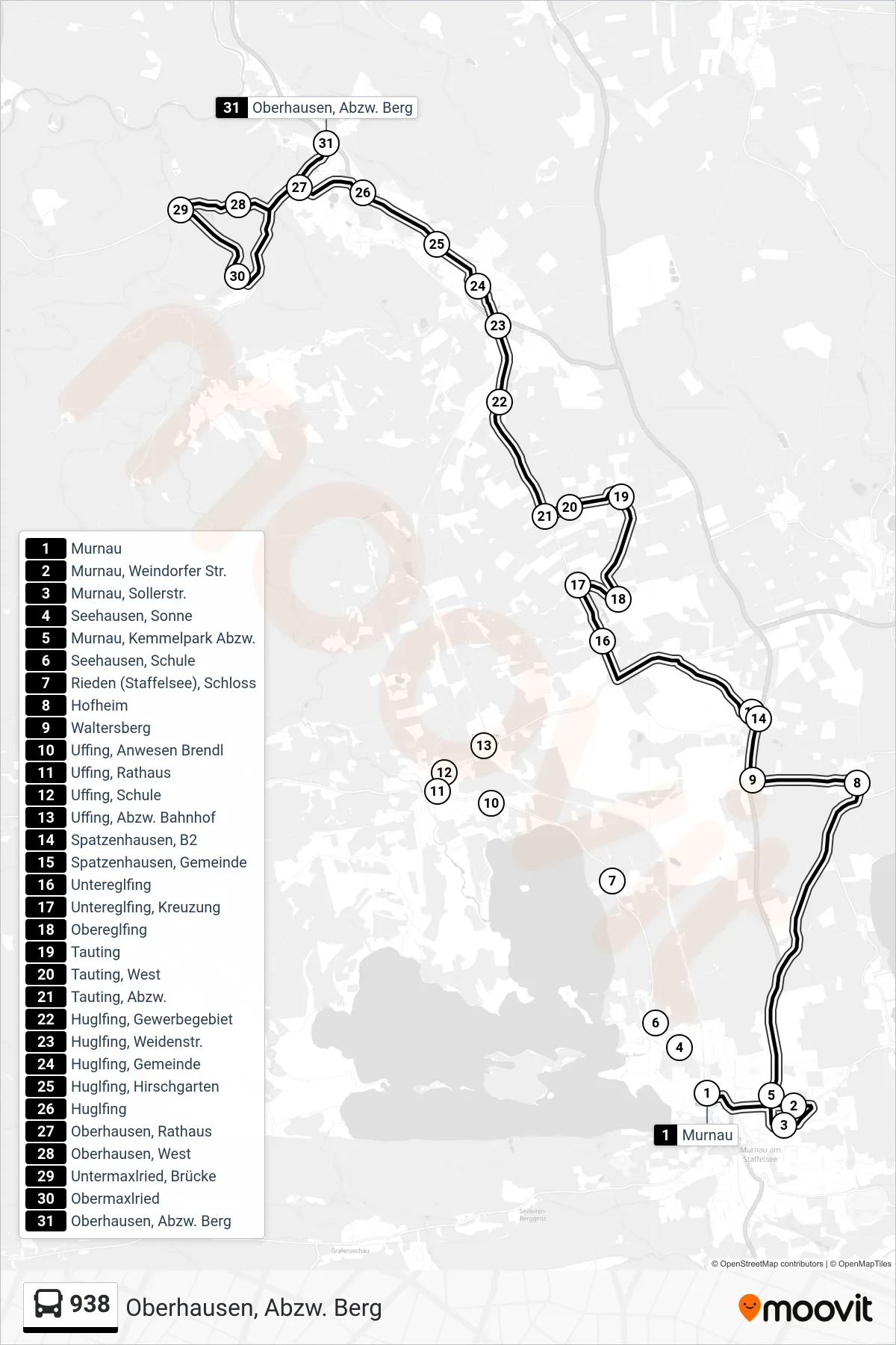 938 bus Line (Oberhausen, Abzw. Berg) route and stops on a map