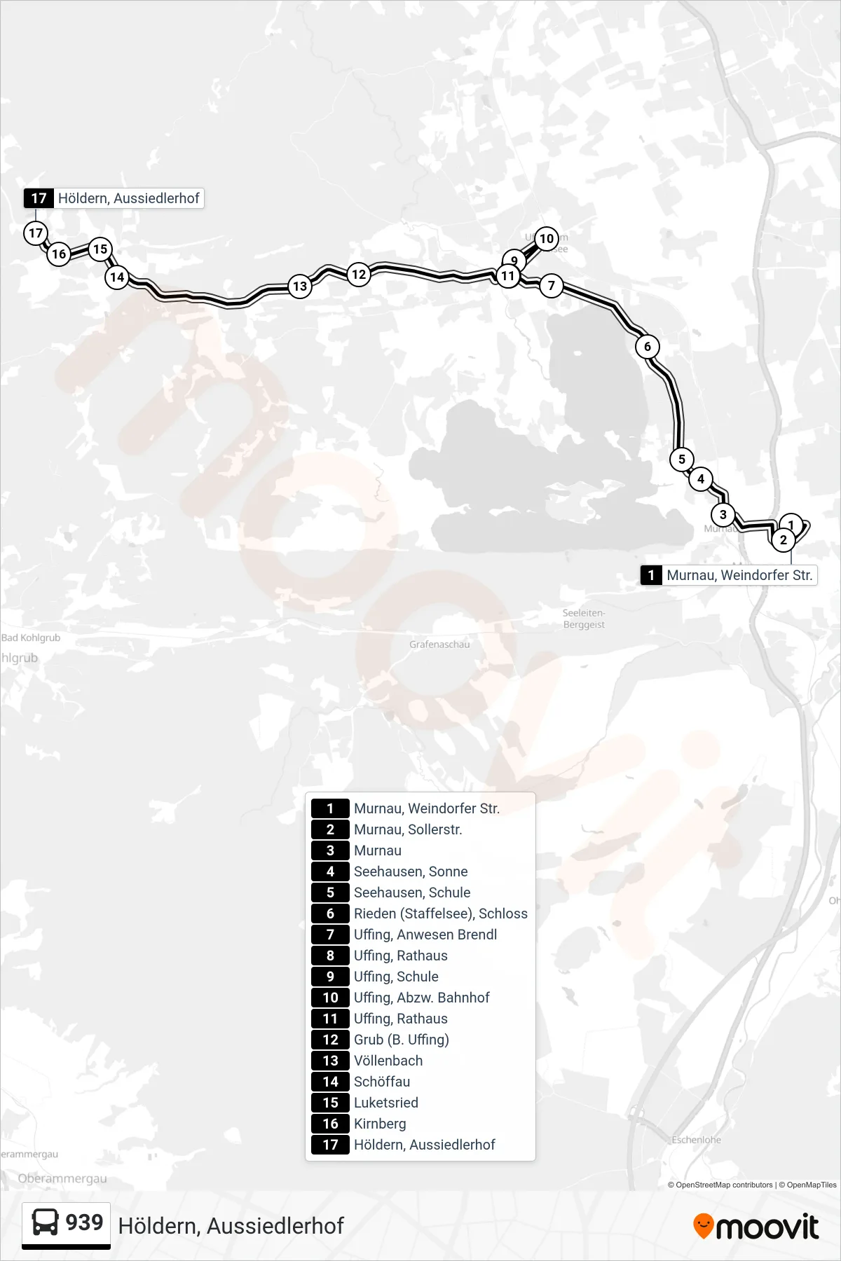 939 bus Line (Höldern, Aussiedlerhof) route and stops on a map