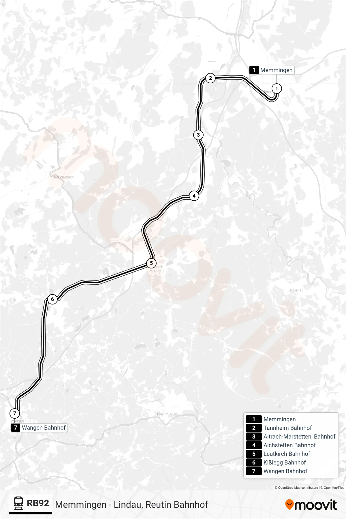 Linie RB92 (Bahn) Richtung Wangen Bahnhof: Route und Haltestellen auf der Karte
