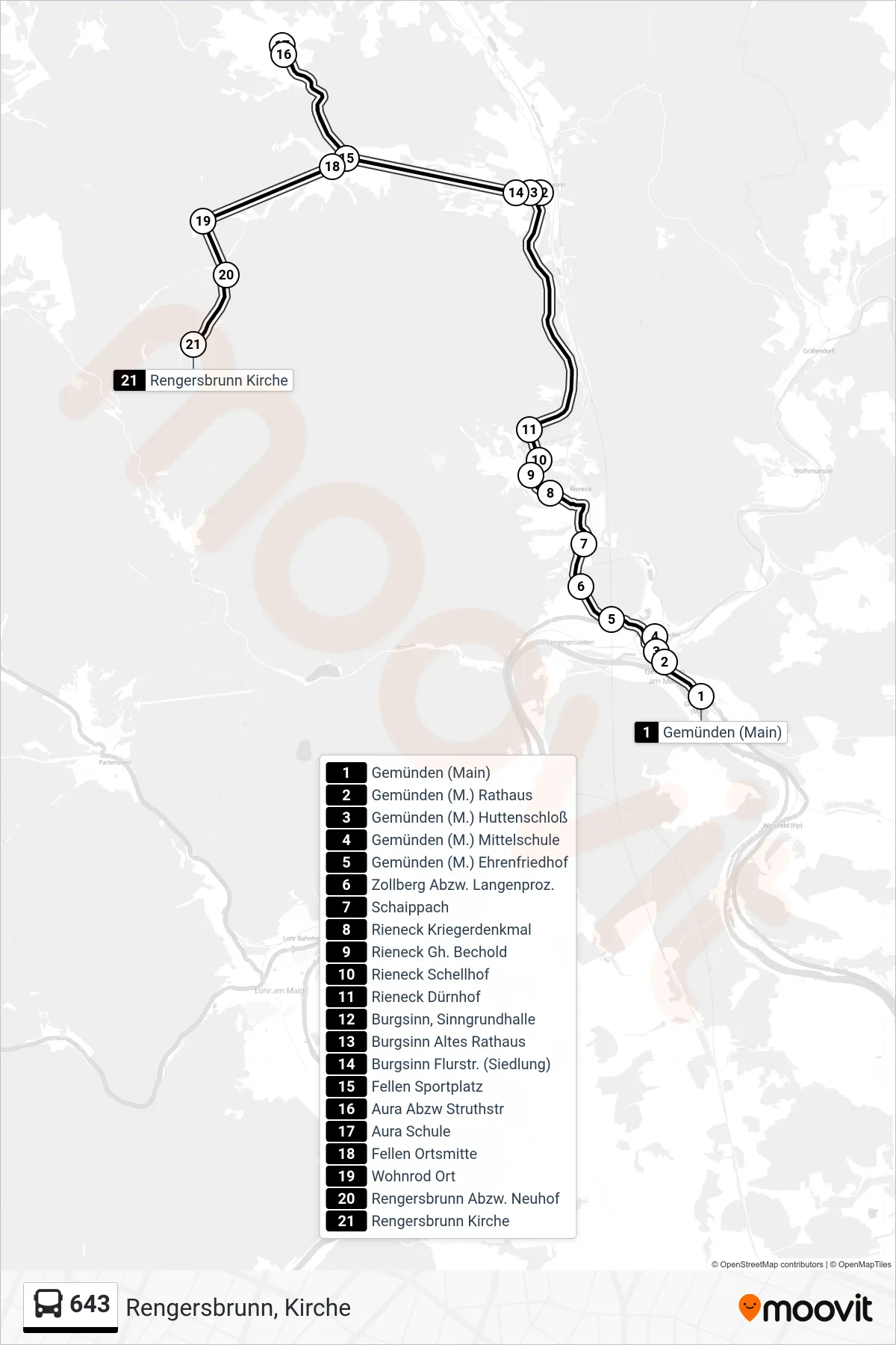 643 bus Line (Rengersbrunn, Kirche) route and stops on a map