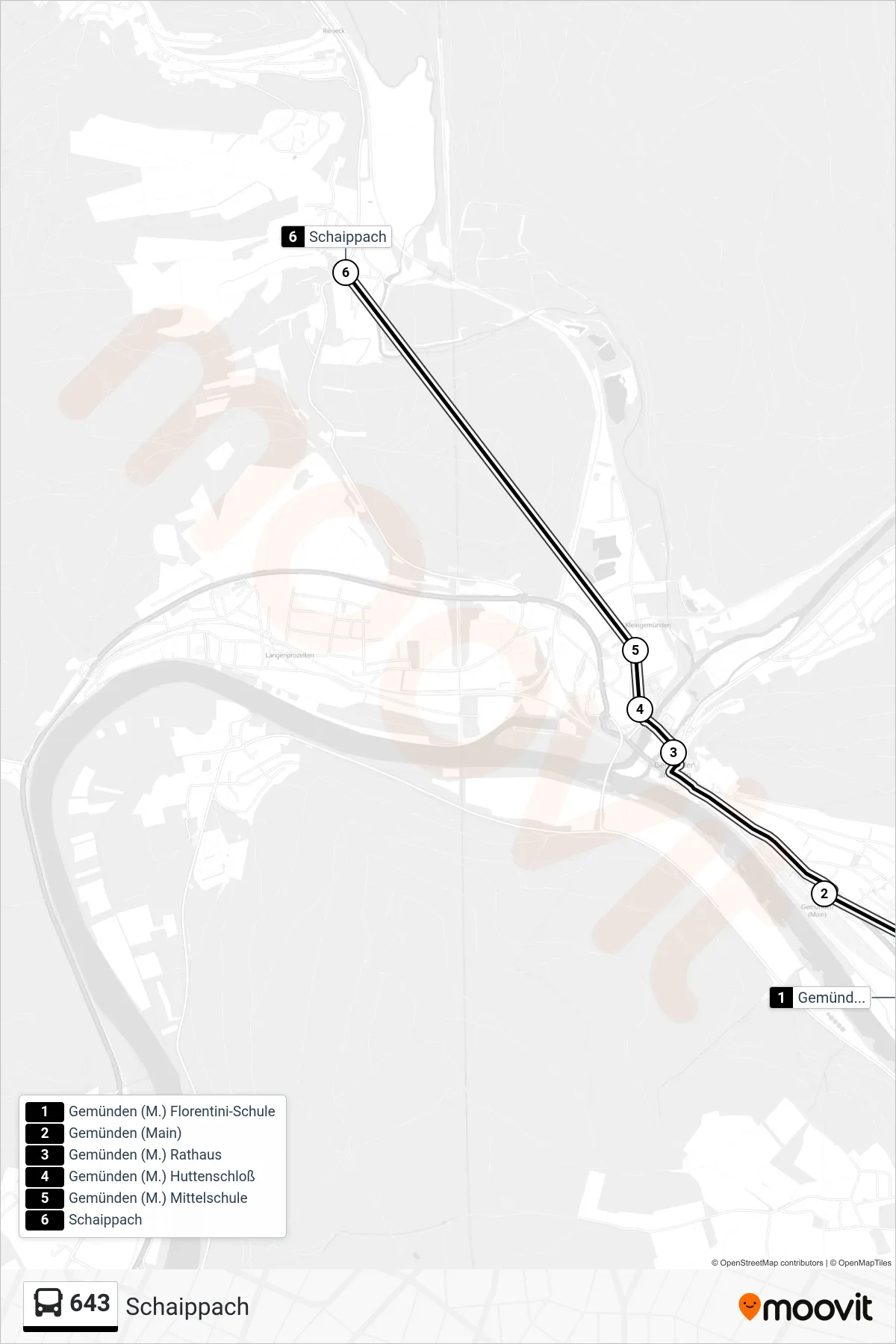 643 bus Line (Schaippach) route and stops on a map
