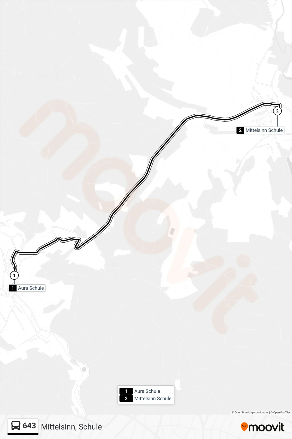 643 bus Line (Mittelsinn, Schule) route and stops on a map