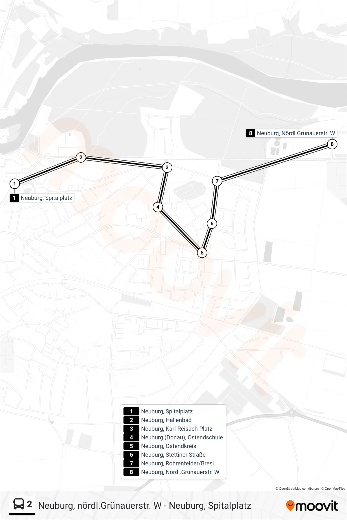 2 bus Line (Herrenwörth) route and stops on a map
