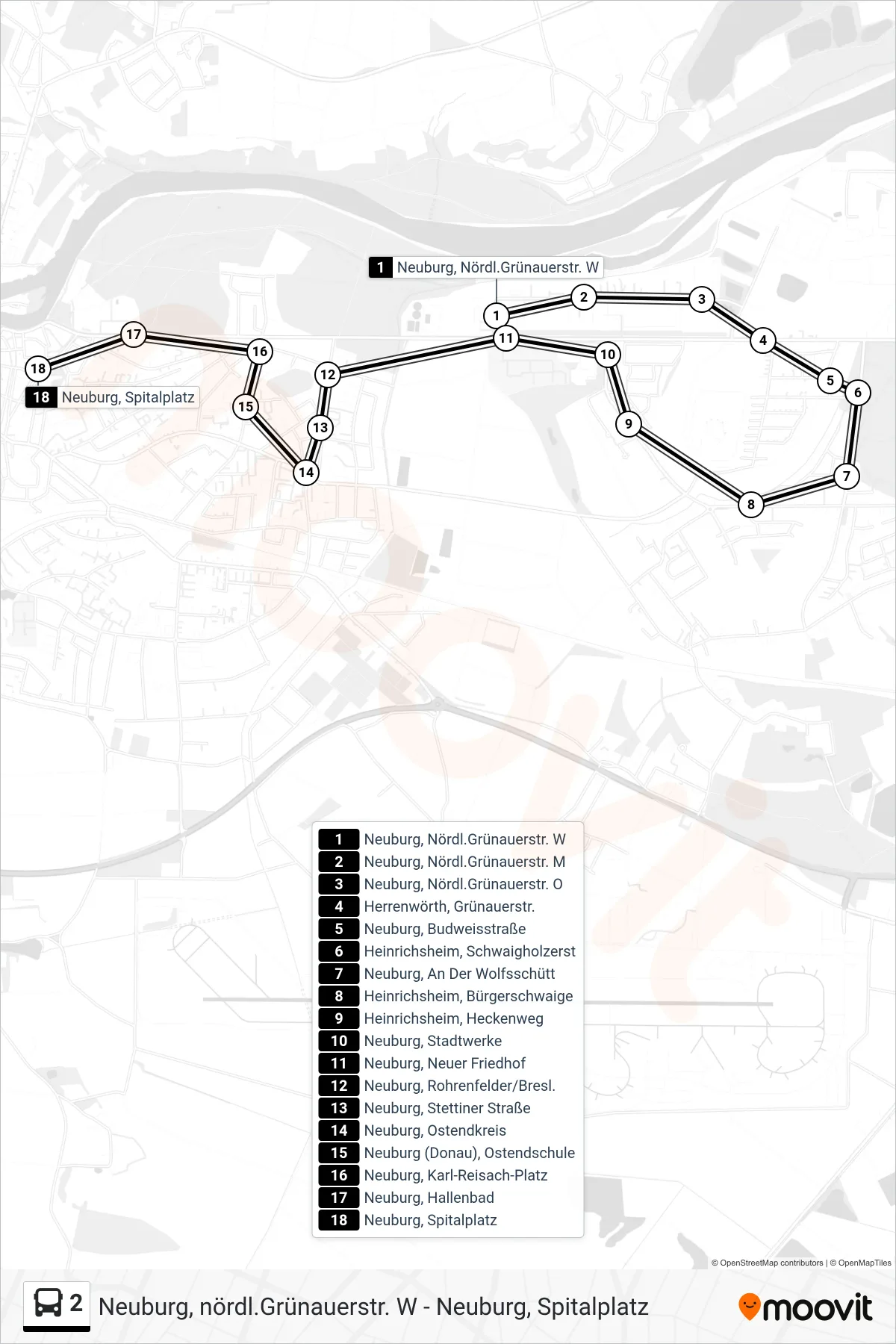 Linie 2 (Bus) Richtung Spitalplatz: Route und Haltestellen auf der Karte