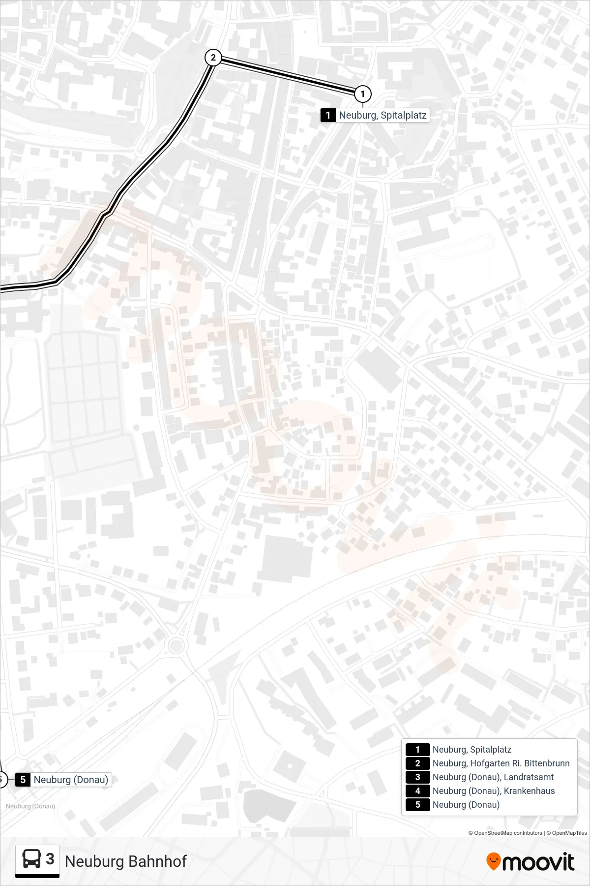 Linie 3 (Bus) Richtung Neuburg Bahnhof: Route und Haltestellen auf der Karte