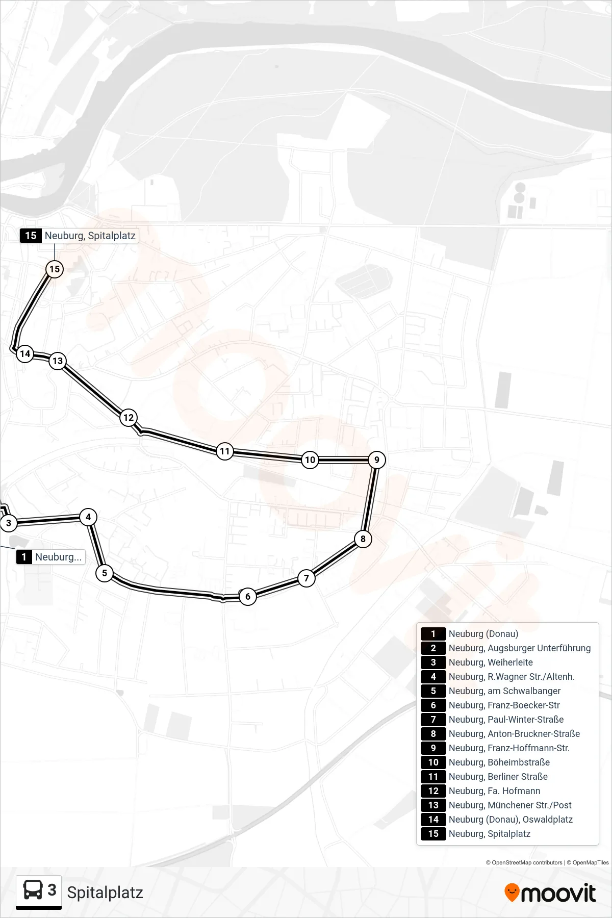 Linie 3 (Bus) Richtung Spitalplatz: Route und Haltestellen auf der Karte