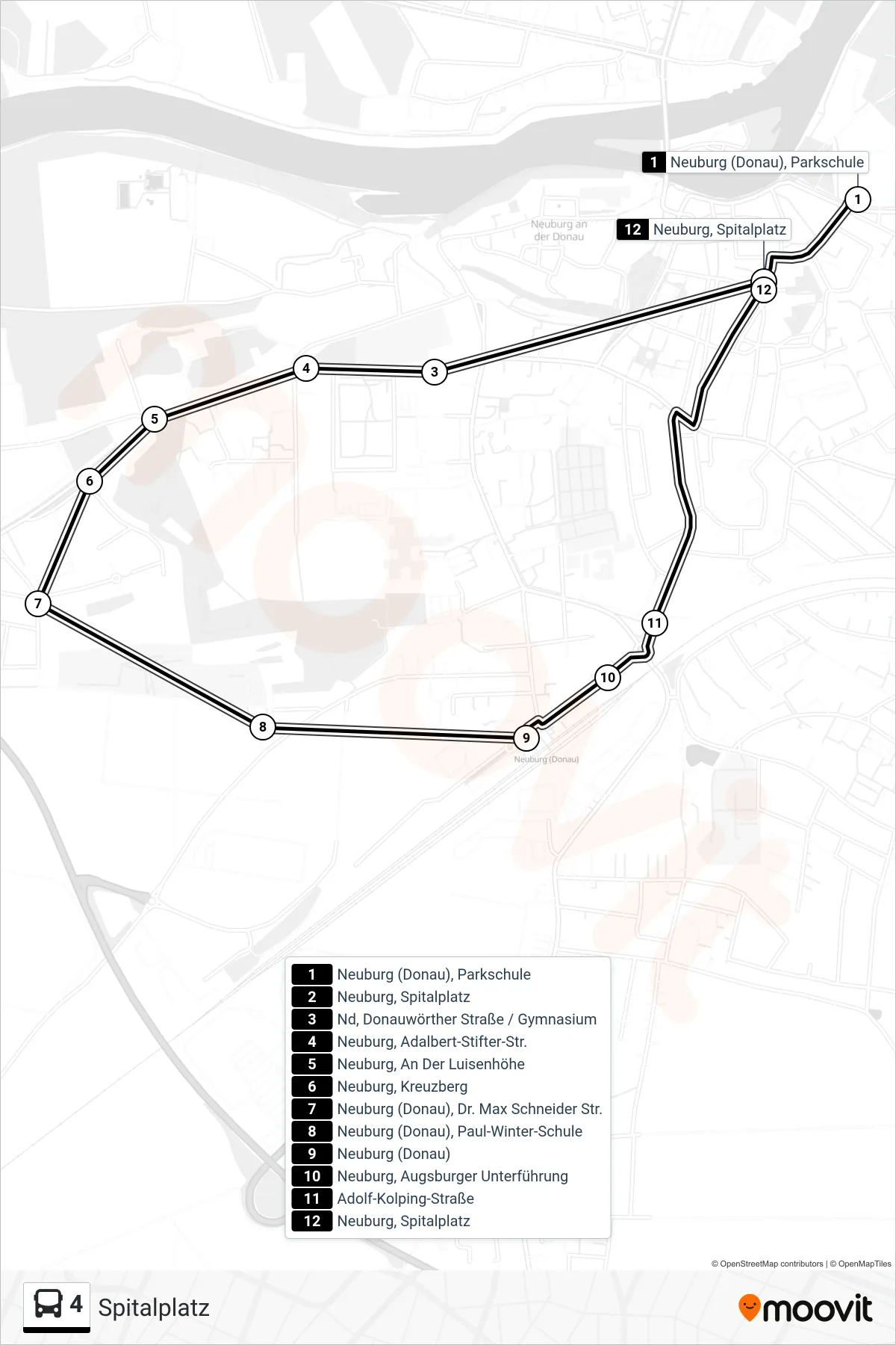 Linie 4 (Bus) Richtung Spitalplatz: Route und Haltestellen auf der Karte
