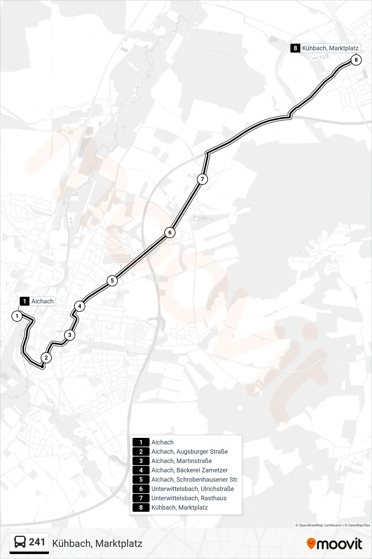 Linie 241 (Bus) Richtung Kühbach, Marktplatz: Route und Haltestellen auf der Karte