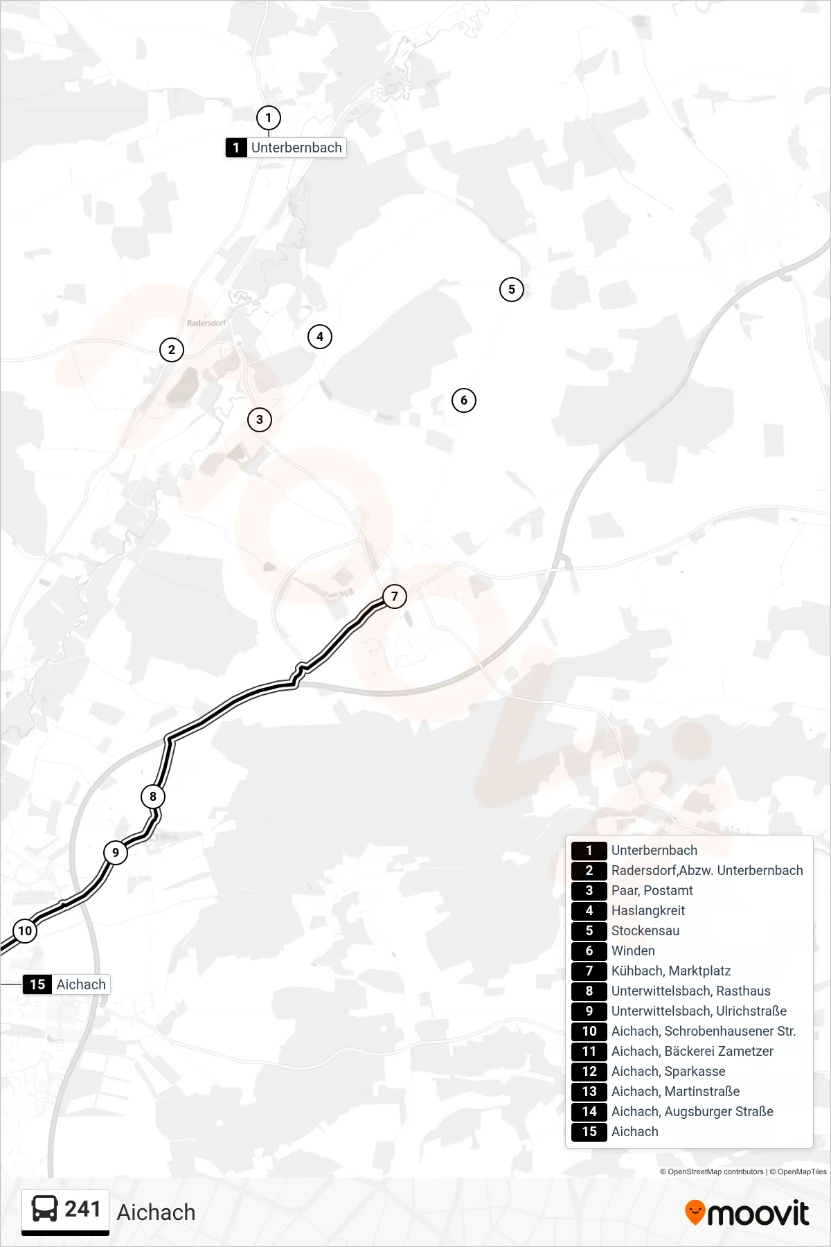 Linie 241 (Bus) Richtung Aichach: Route und Haltestellen auf der Karte