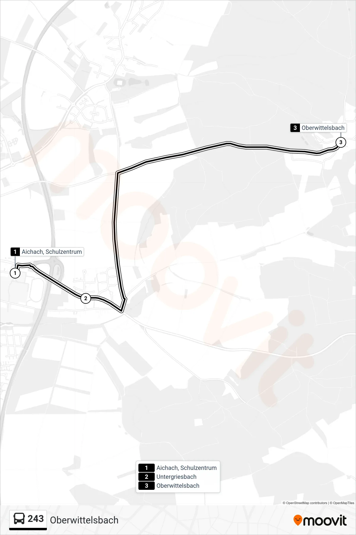 Linie 243 (Bus) Richtung Oberwittelsbach: Route und Haltestellen auf der Karte