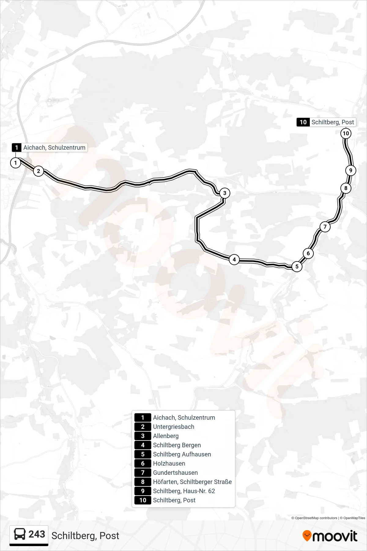 Linie 243 (Bus) Richtung Schiltberg, Post: Route und Haltestellen auf der Karte