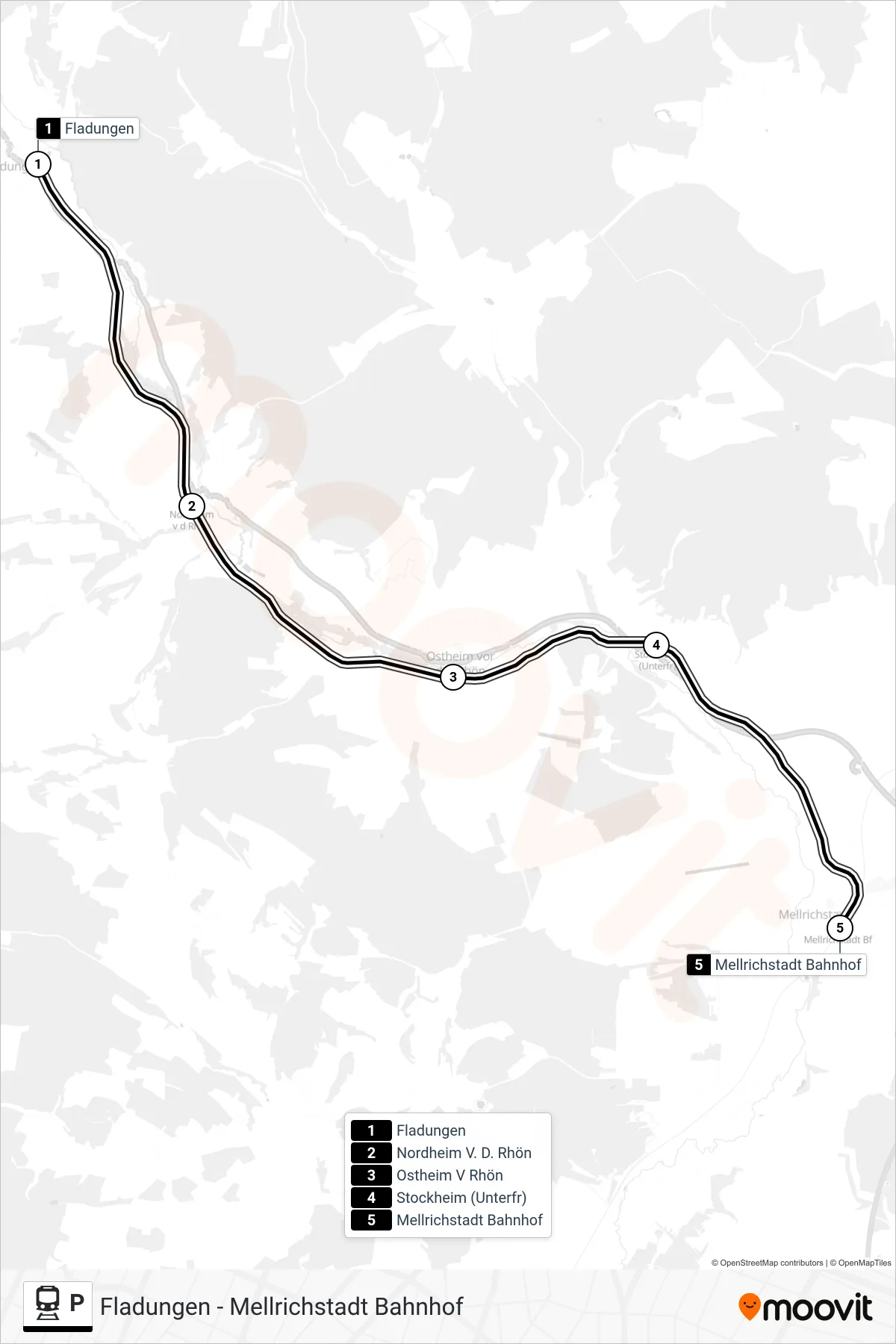P rail Line (Mellrichstadt Bahnhof) route and stops on a map