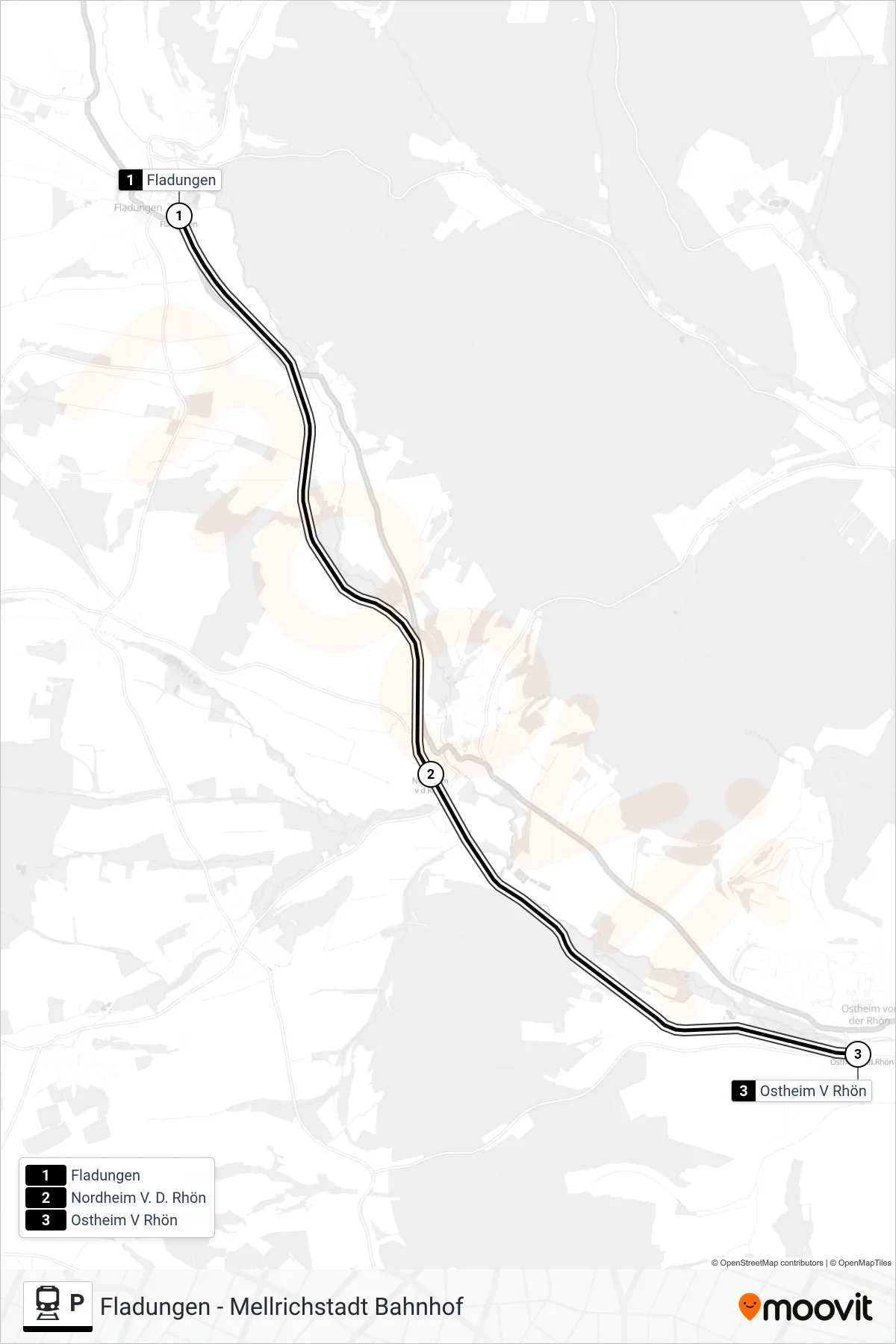 Linie P (Bahn) Richtung Ostheim V Rhön: Route und Haltestellen auf der Karte