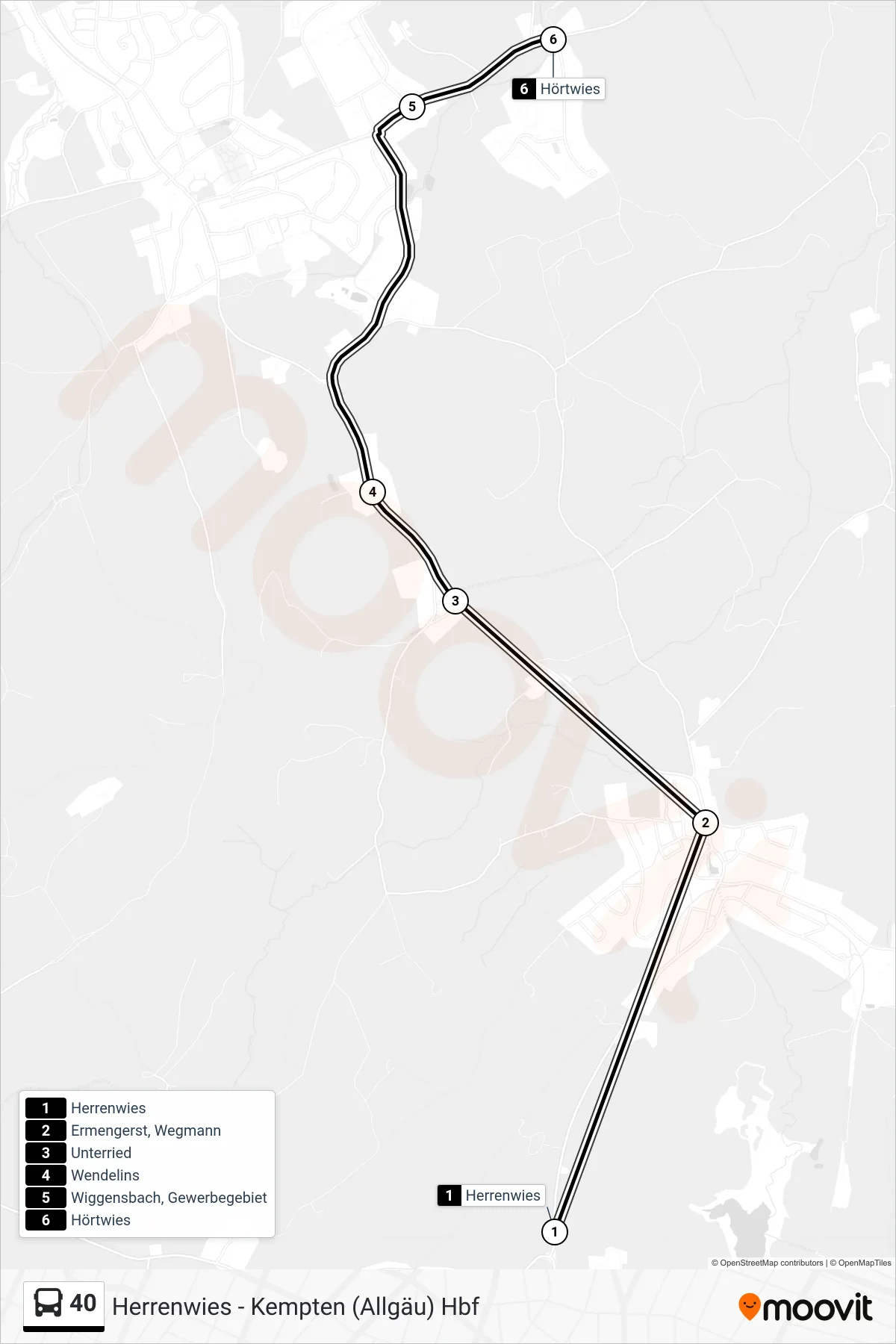 Linie 40 (Bus) Richtung Wiggensbach Hörtwies: Route und Haltestellen auf der Karte