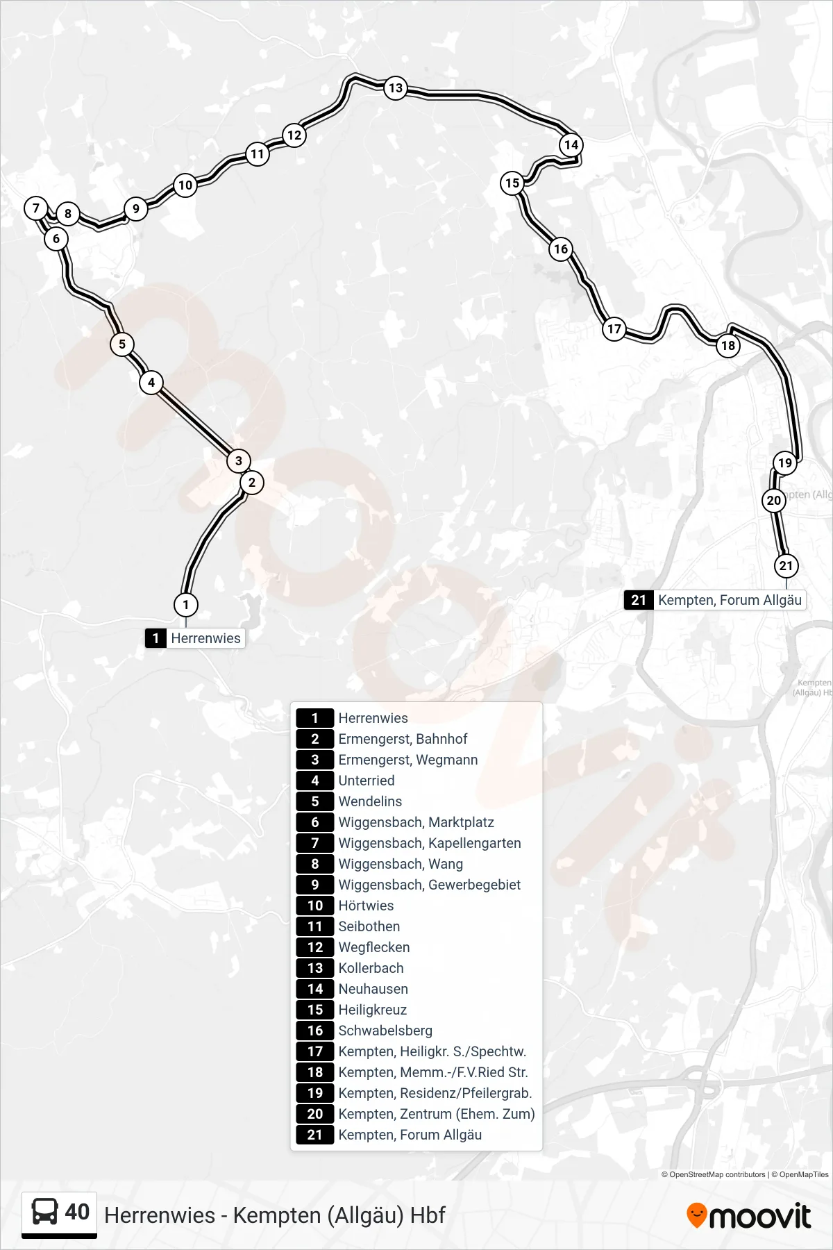 Linie 40 (Bus) Richtung Kempten  Forum: Route und Haltestellen auf der Karte