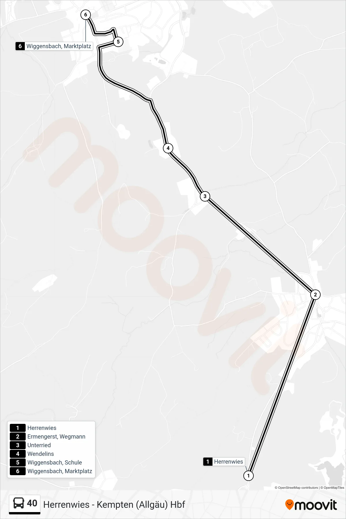 40 bus Line (Wiggensbach Marktplatz) route and stops on a map