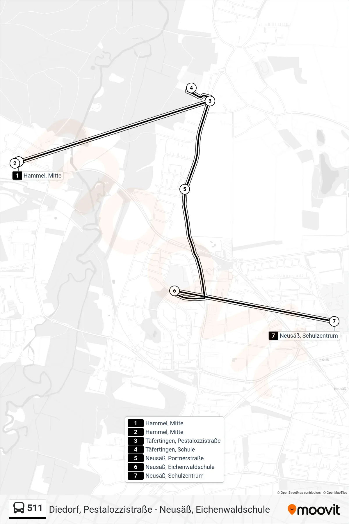Linie 511 (Bus) Richtung Neusäß Titania: Route und Haltestellen auf der Karte