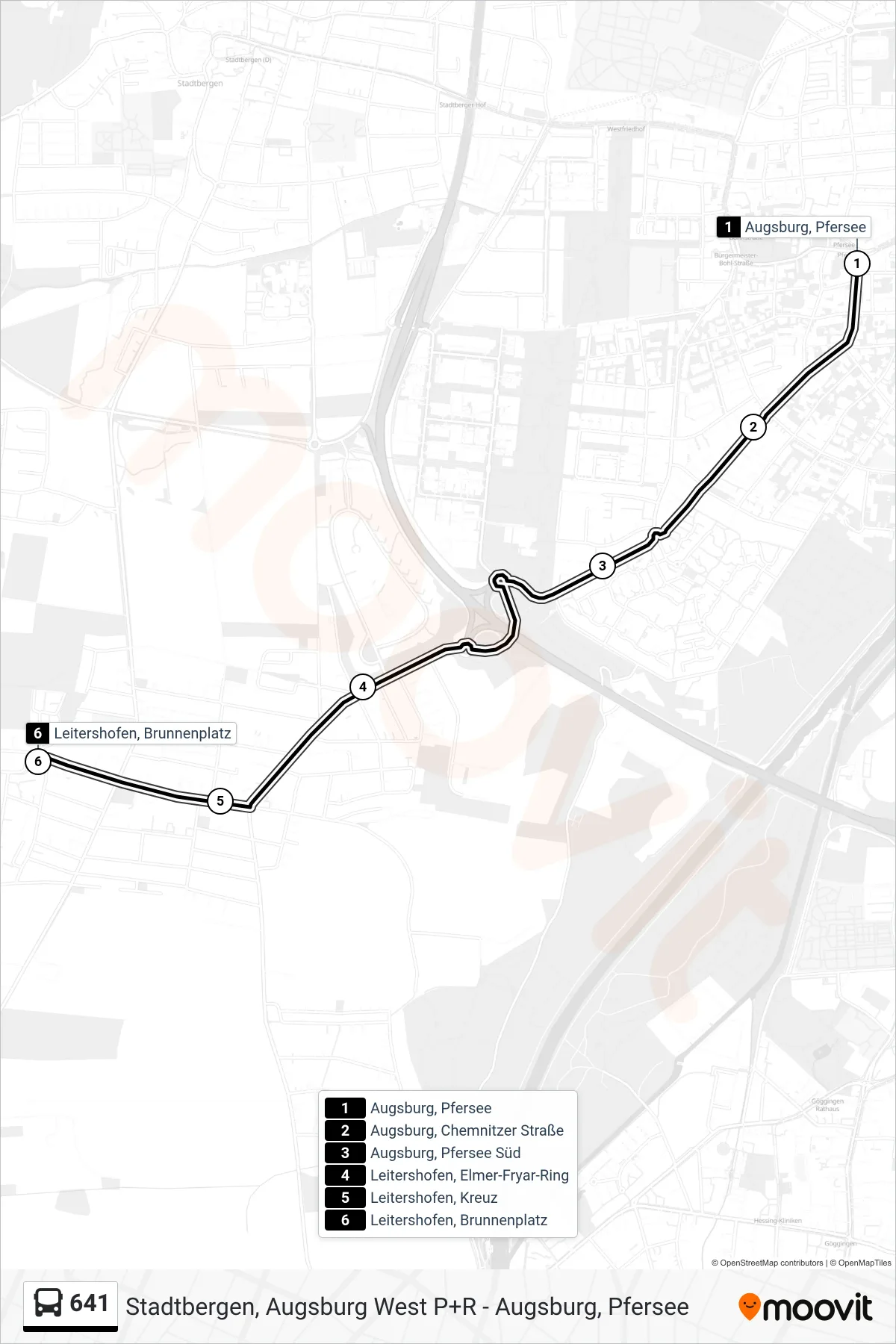 Linie 641 (Bus) Richtung Leitershofen: Route und Haltestellen auf der Karte