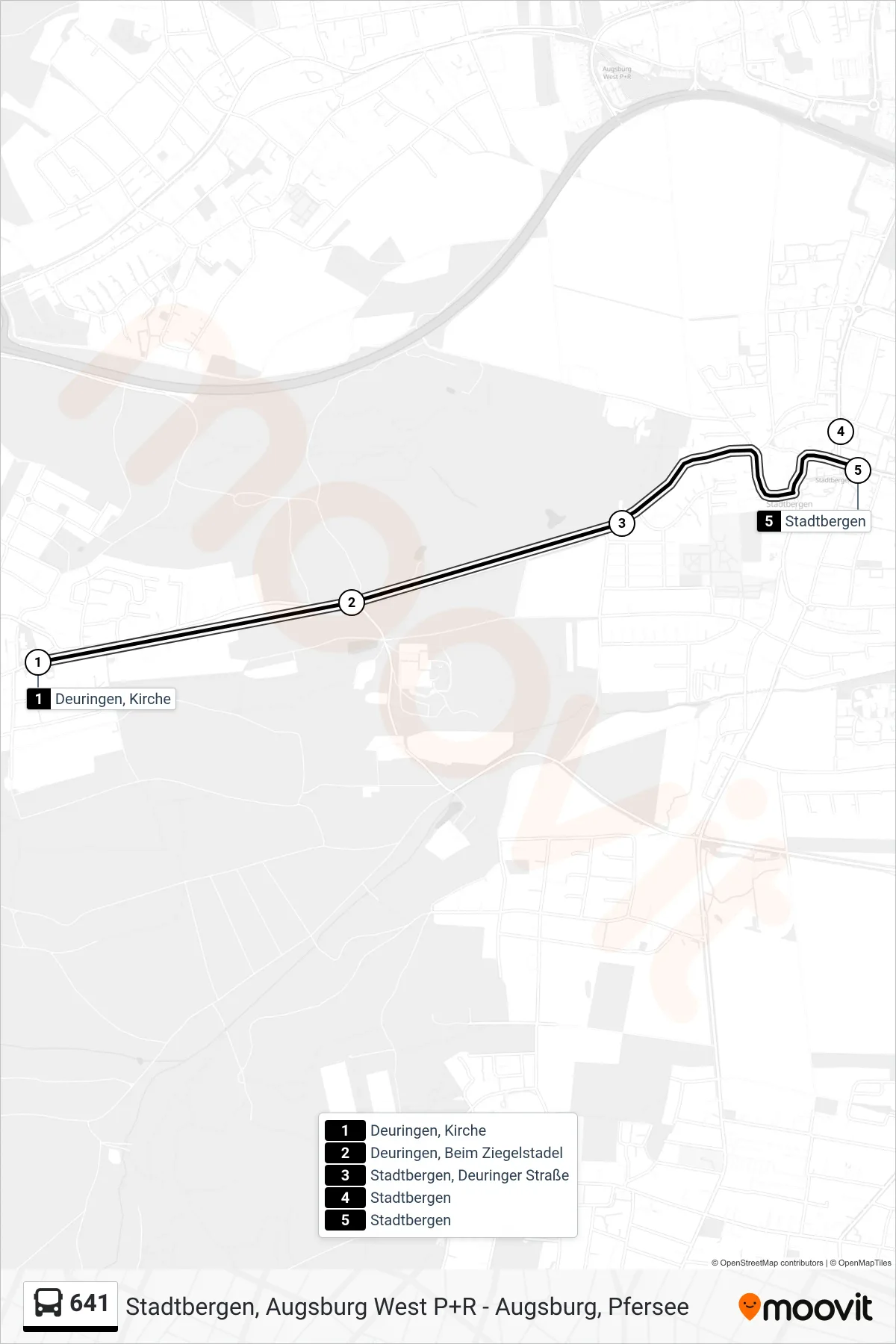 Linie 641 (Bus) Richtung Stadtbergen: Route und Haltestellen auf der Karte