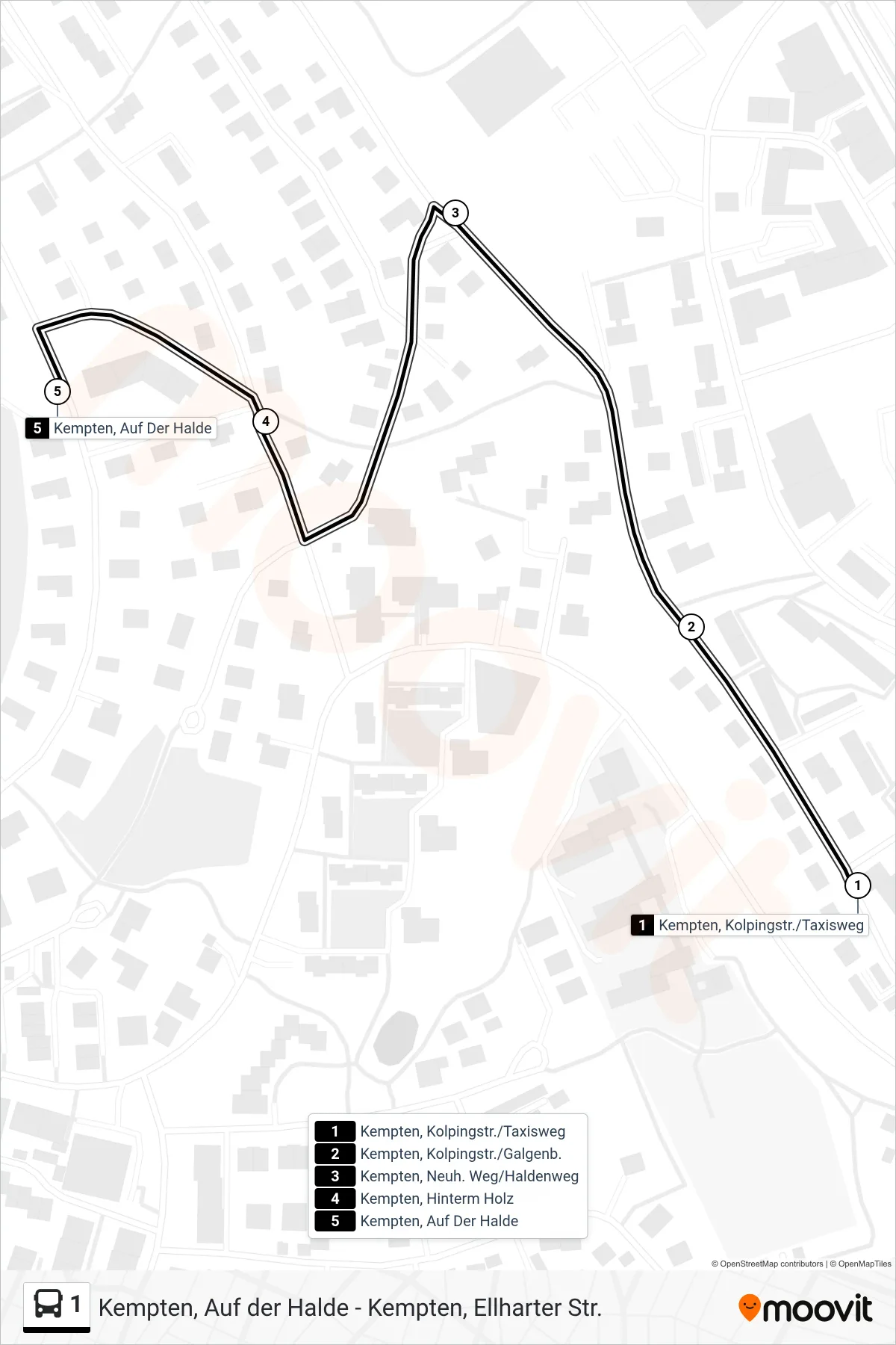 Linie 1 (Bus) Richtung Allgäu-Gym. Über Mw / Cvl / Hilde: Route und Haltestellen auf der Karte