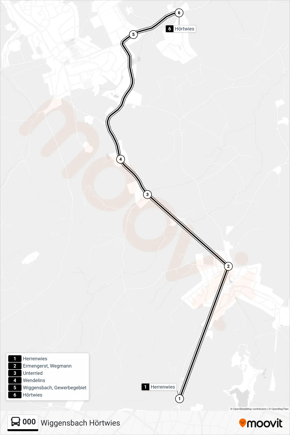 000 bus Line (Wiggensbach Hörtwies) route and stops on a map