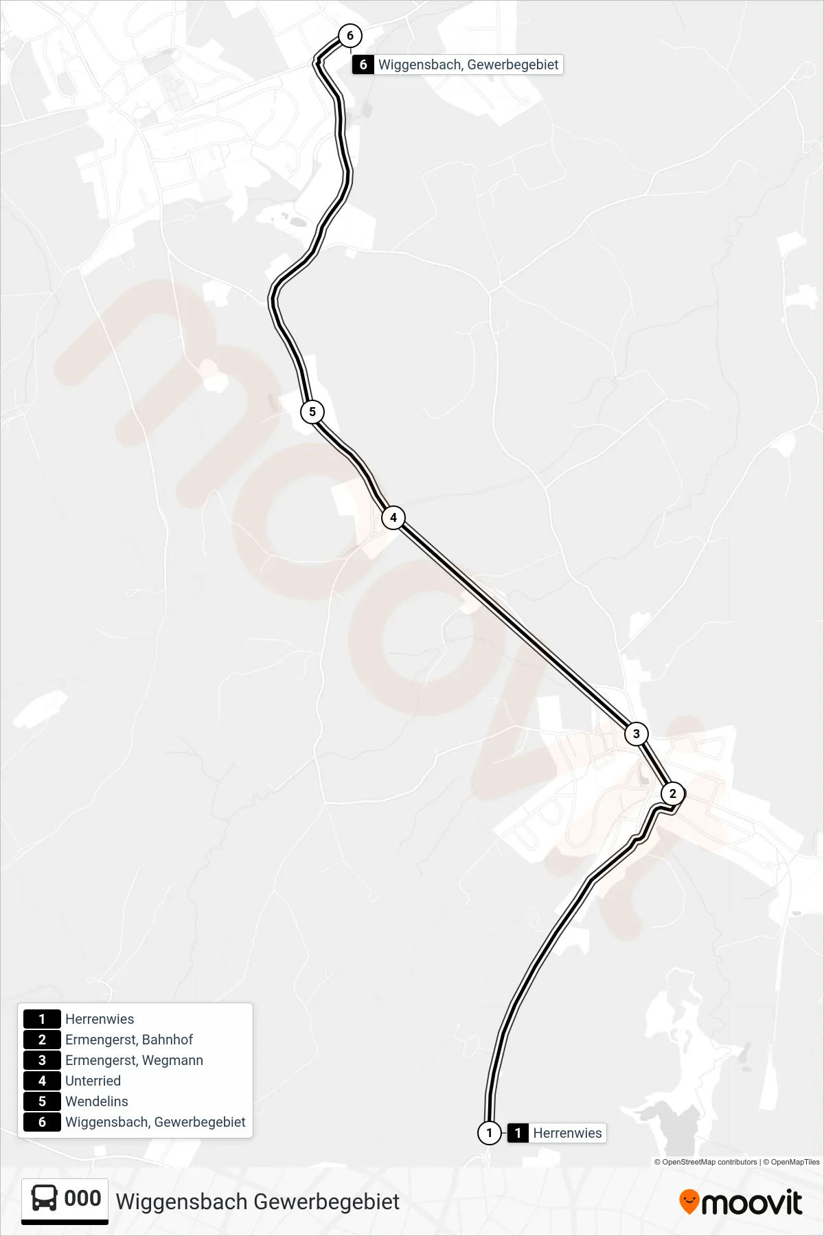 000 bus Line (Wiggensbach Gewerbegebiet) route and stops on a map
