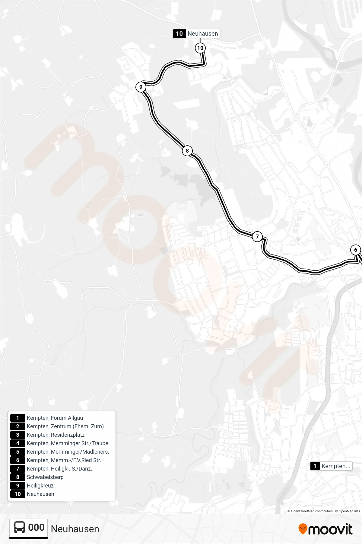000 bus Line (Neuhausen) route and stops on a map