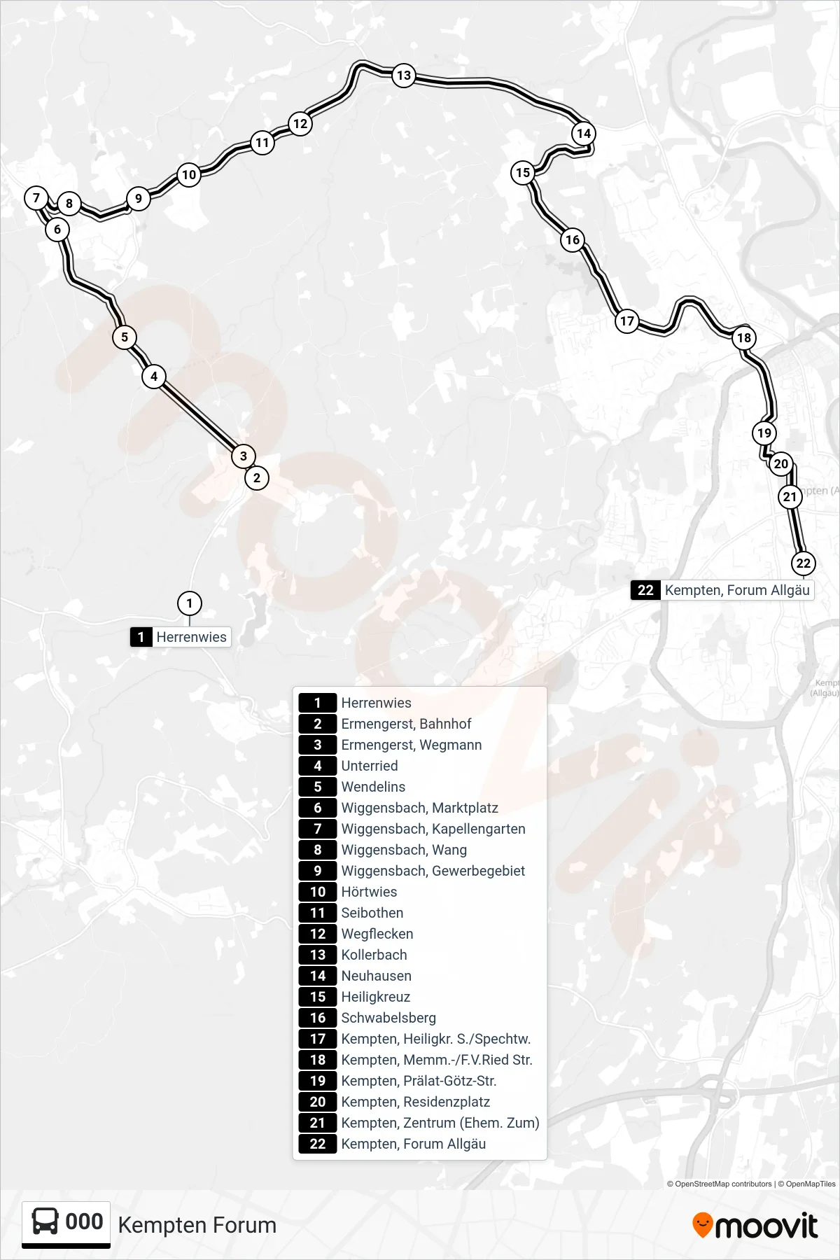 Linie 000 (Bus) Richtung Kempten  Forum: Route und Haltestellen auf der Karte