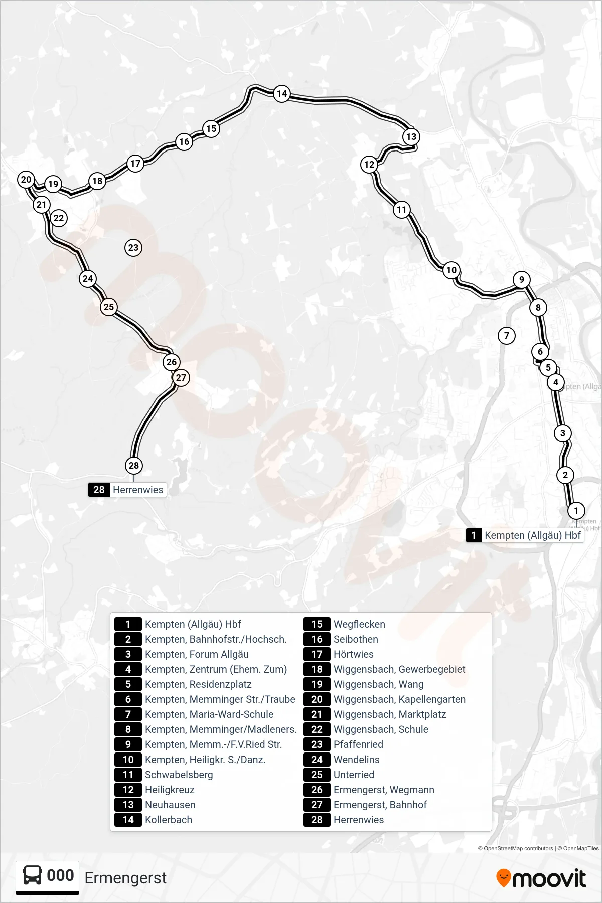 000 bus Line (Ermengerst) route and stops on a map