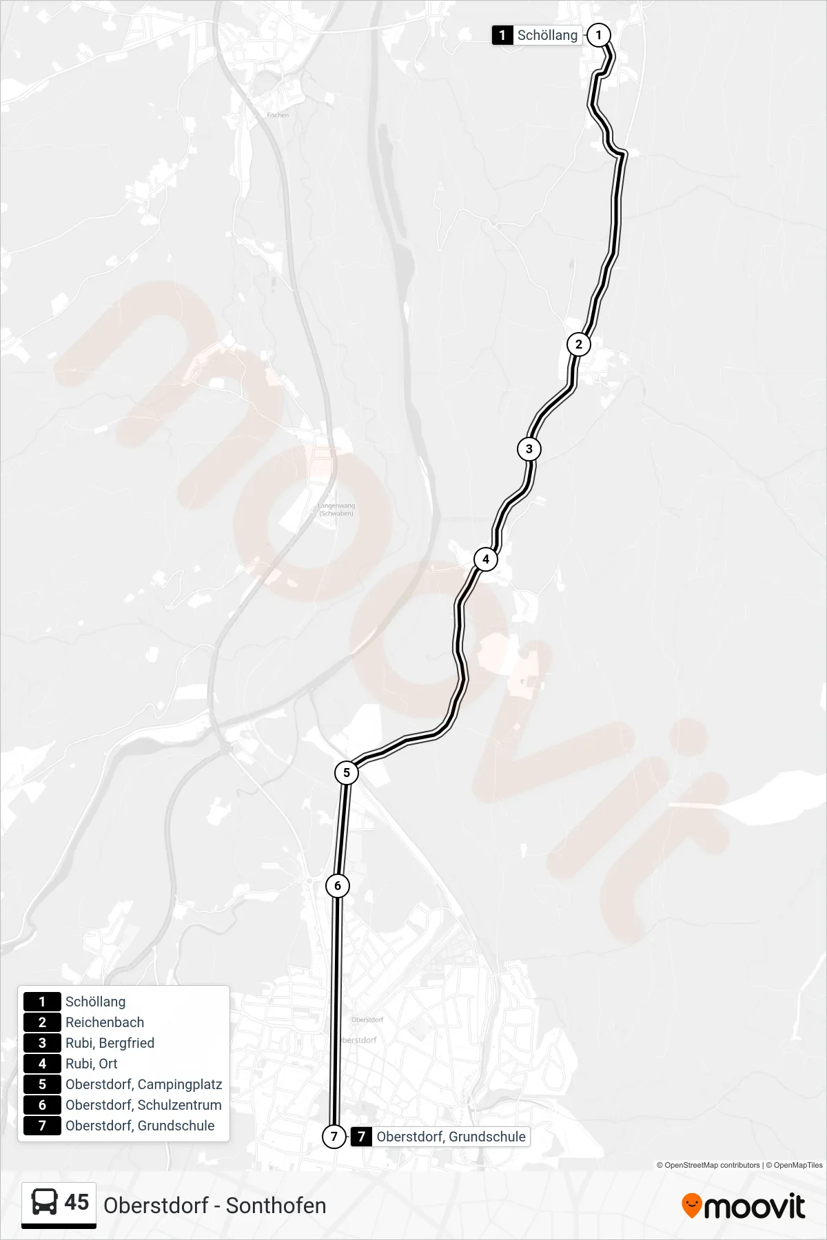 Linie 45 (Bus) Richtung Oberstdorf, Grundschule: Route und Haltestellen auf der Karte