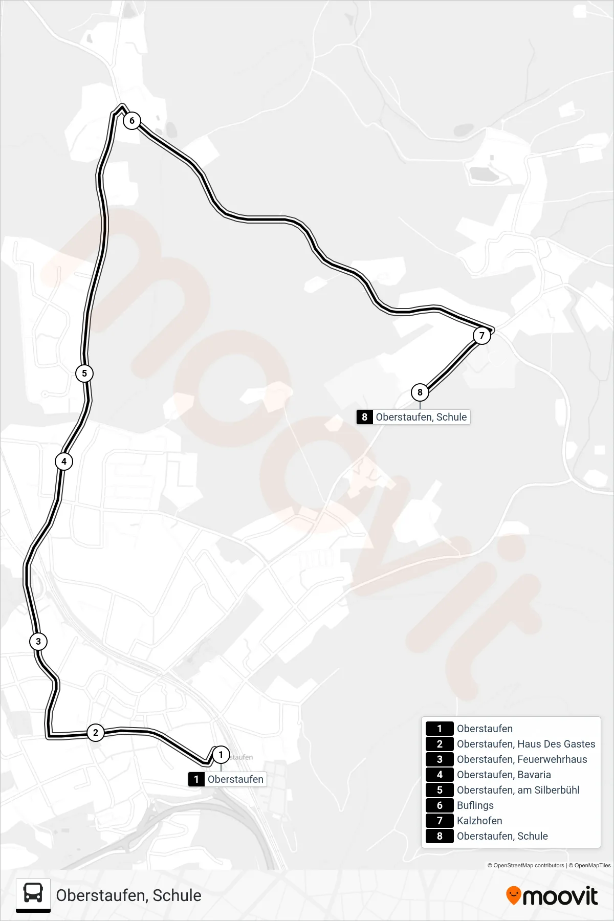 85709829 bus Line (Oberstaufen, Schule) route and stops on a map