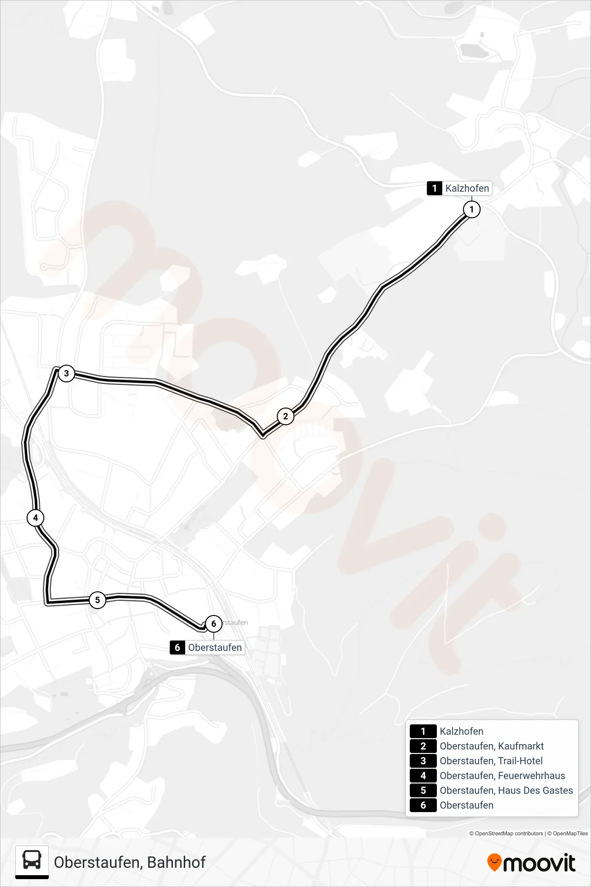 85709829 bus Line (Oberstaufen, Bahnhof) route and stops on a map