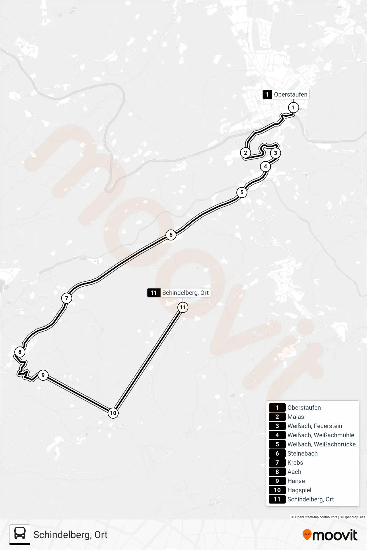 85709829 bus Line (Schindelberg, Ort) route and stops on a map